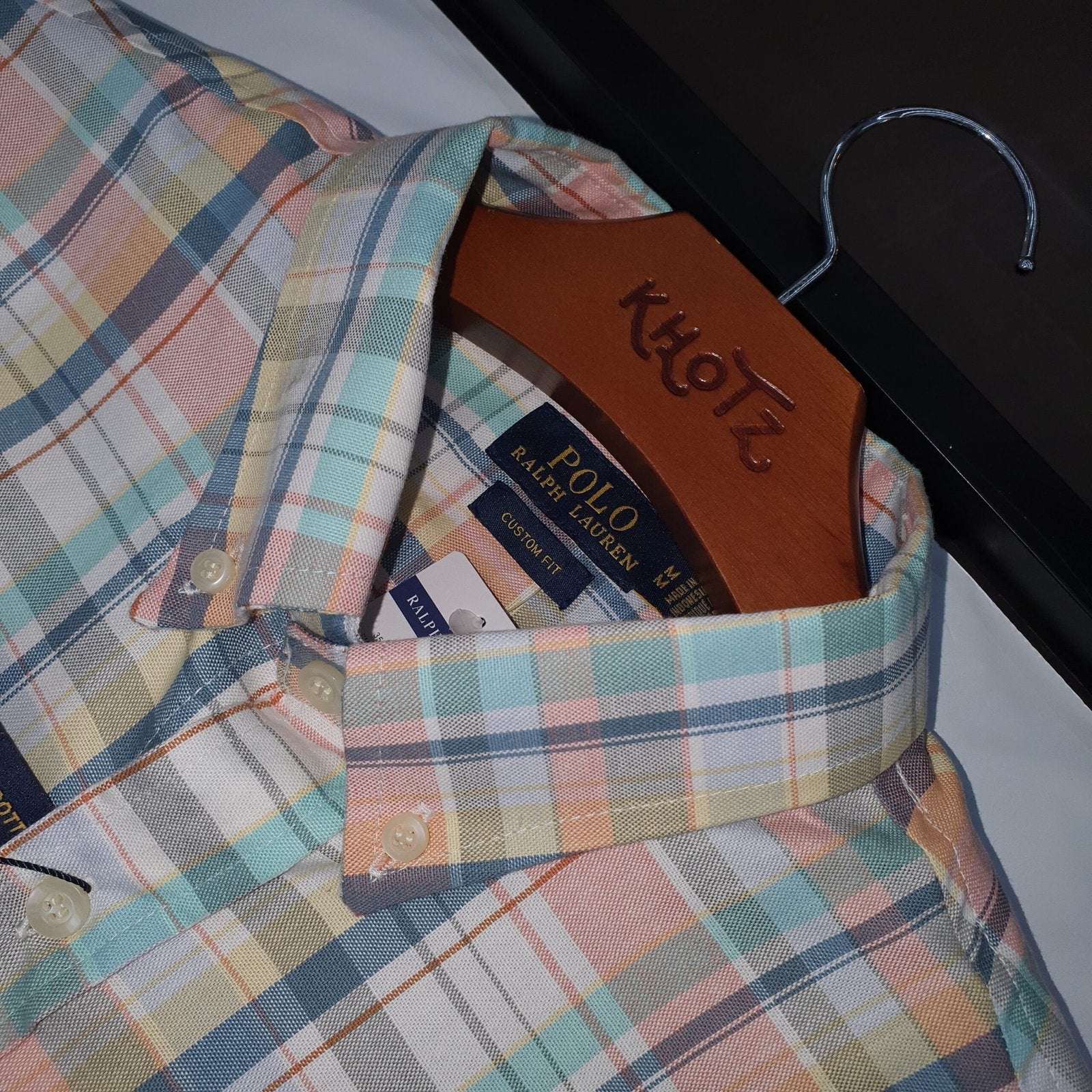 Camisa Ralph Lauren Masculina Manga Curta Xadrez Aquarela Americano Pony Azul Celeste