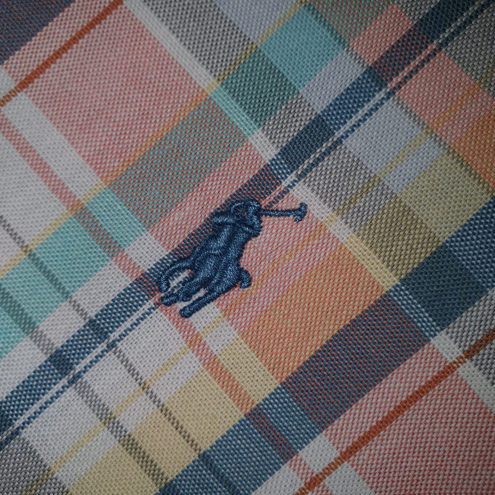 Camisa Ralph Lauren Masculina Manga Curta Xadrez Aquarela Americano Pony Azul Celeste