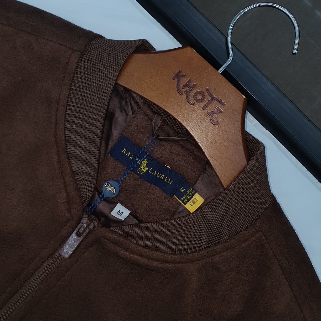Jaqueta Ralph Lauren Masculina Suede Marmorizada Marrom Pony Creme Ajustada no Corpo
