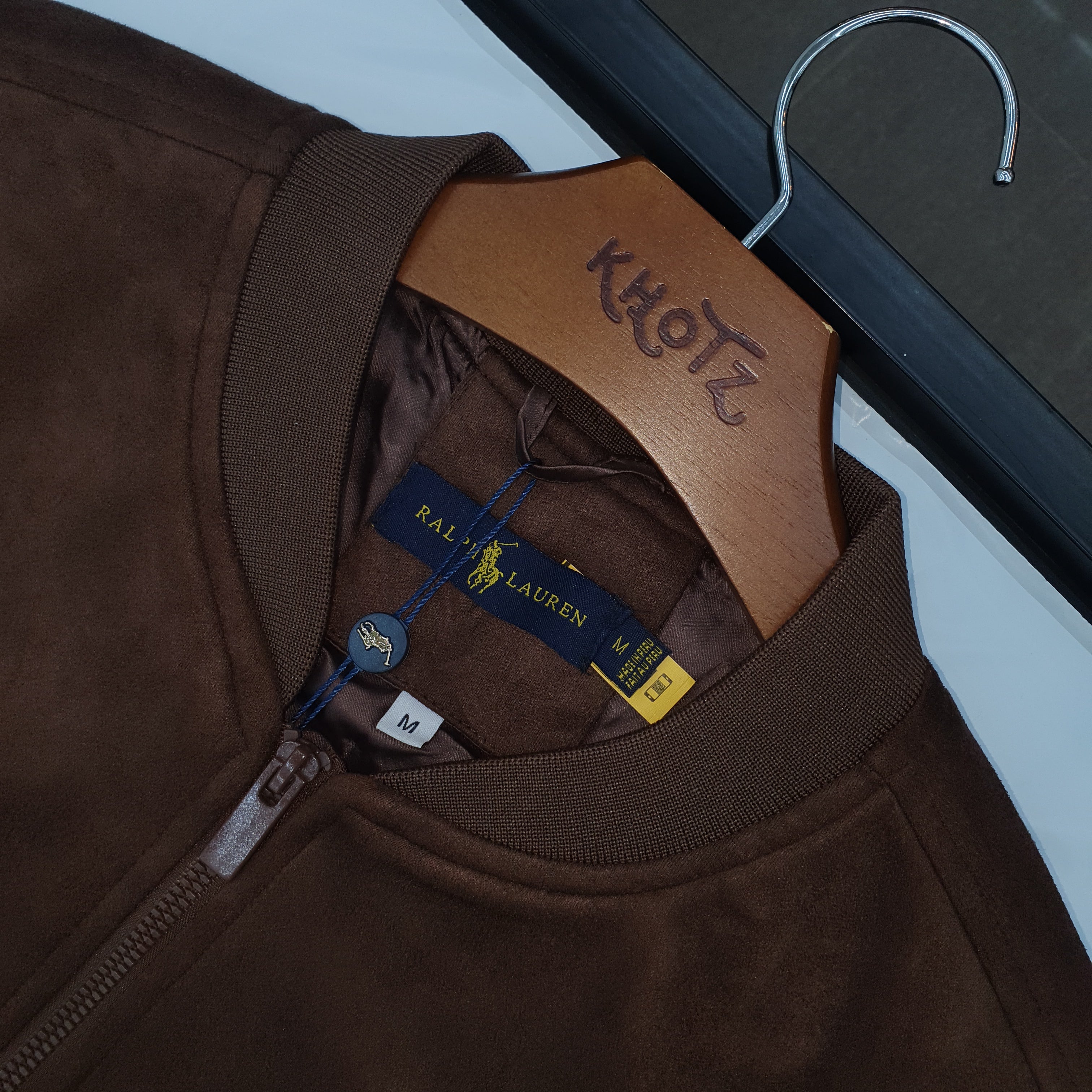 Jaqueta Ralph Lauren Masculina Suede Marmorizada Marrom Pony Creme Ajustada no Corpo