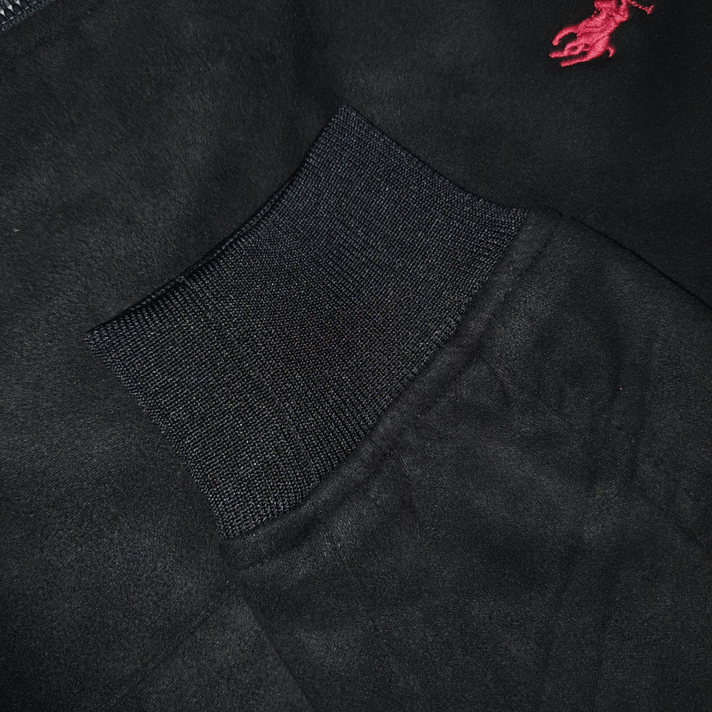 Jaqueta Ralph Lauren Masculina Suede Marmorizada Preta Pony Vermelho Ajustada no Corpo