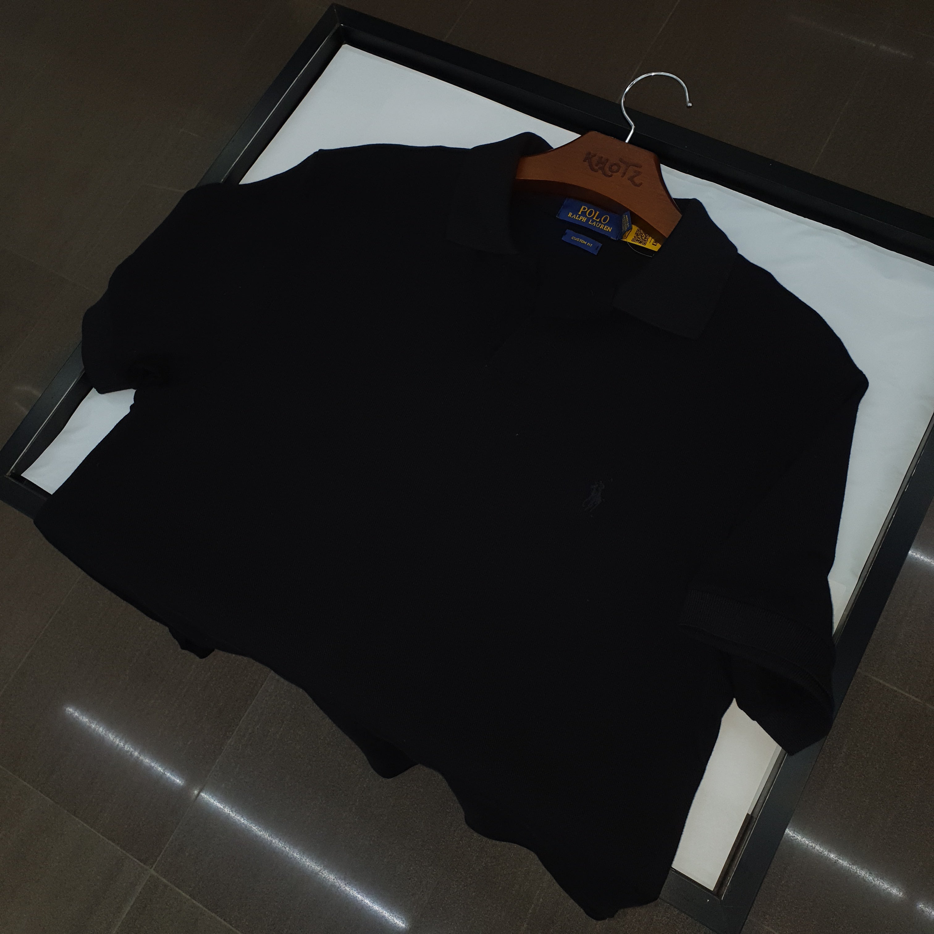 Polo Ralph Lauren Masculina Preta Colarinho Italiano Monocromática