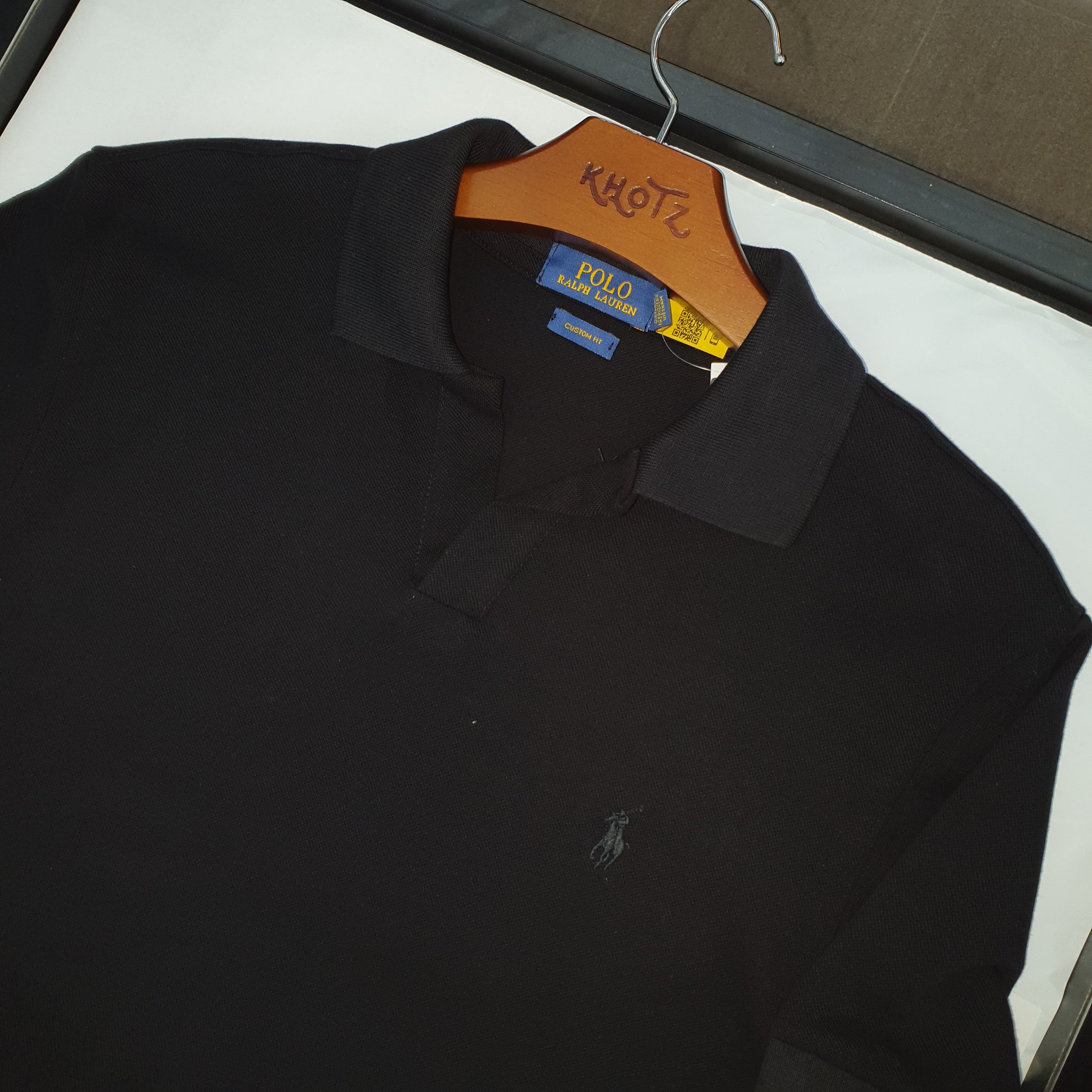 Polo Ralph Lauren Masculina Preta Colarinho Italiano Monocromática