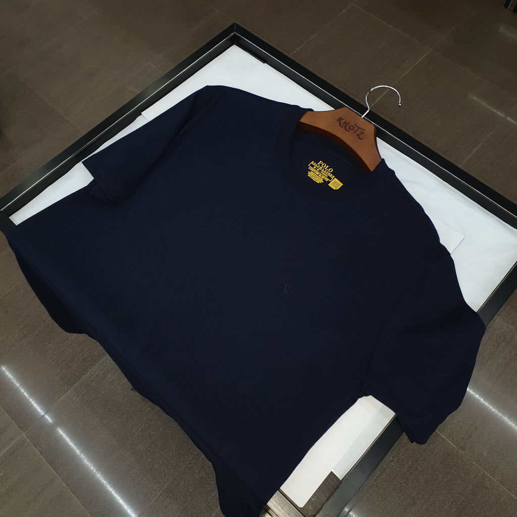 Camiseta Básica Masculina Supima Siliconada Ralph Lauren Marinho Monocromática