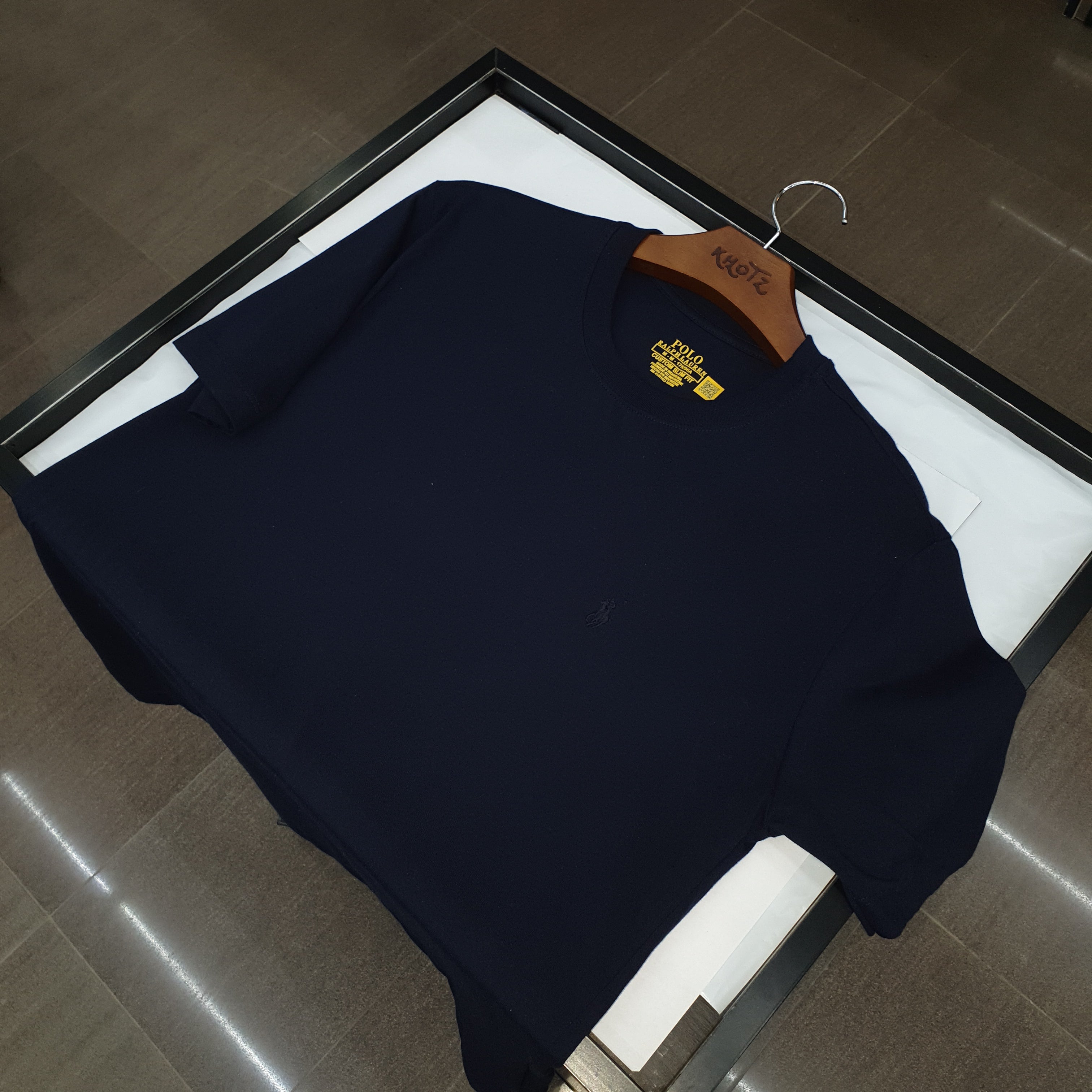 Camiseta Básica Masculina Supima Siliconada Ralph Lauren Marinho Monocromática