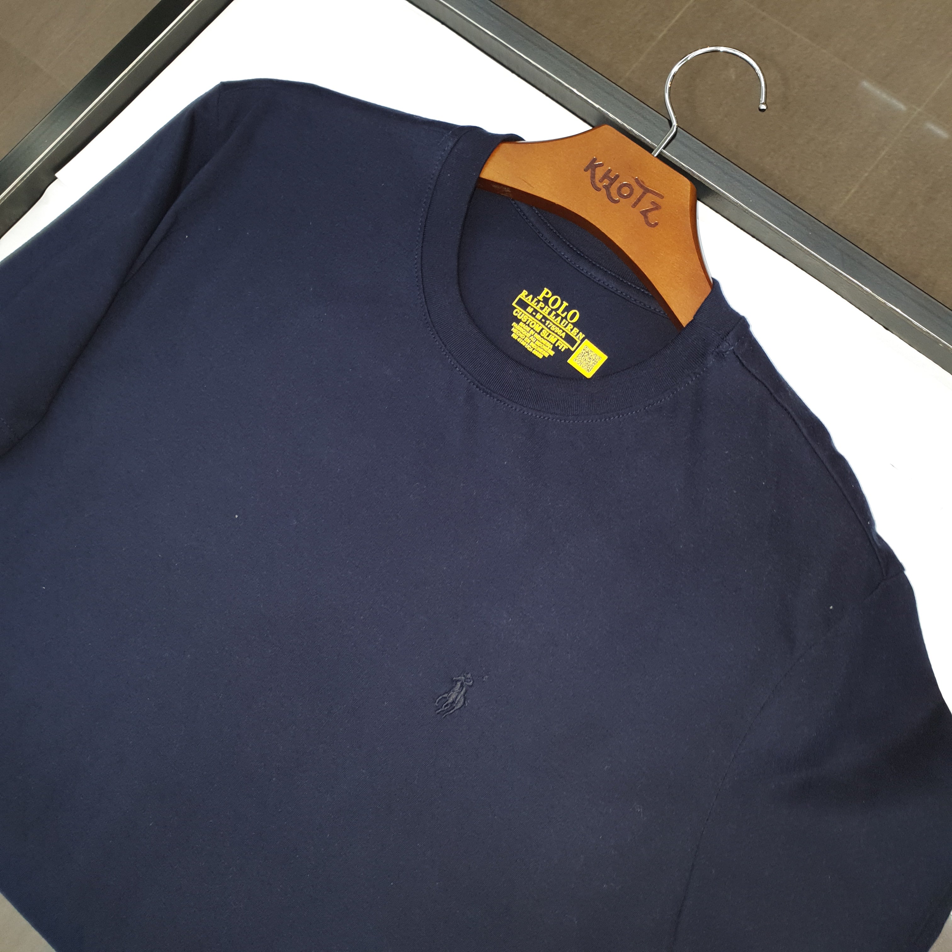 Camiseta Básica Masculina Supima Siliconada Ralph Lauren Marinho Monocromática
