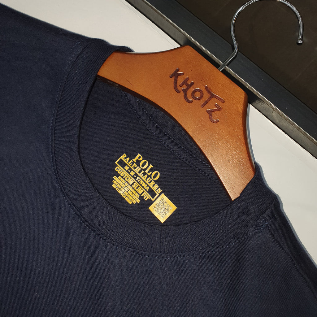 Camiseta Básica Masculina Supima Siliconada Ralph Lauren Marinho Monocromática