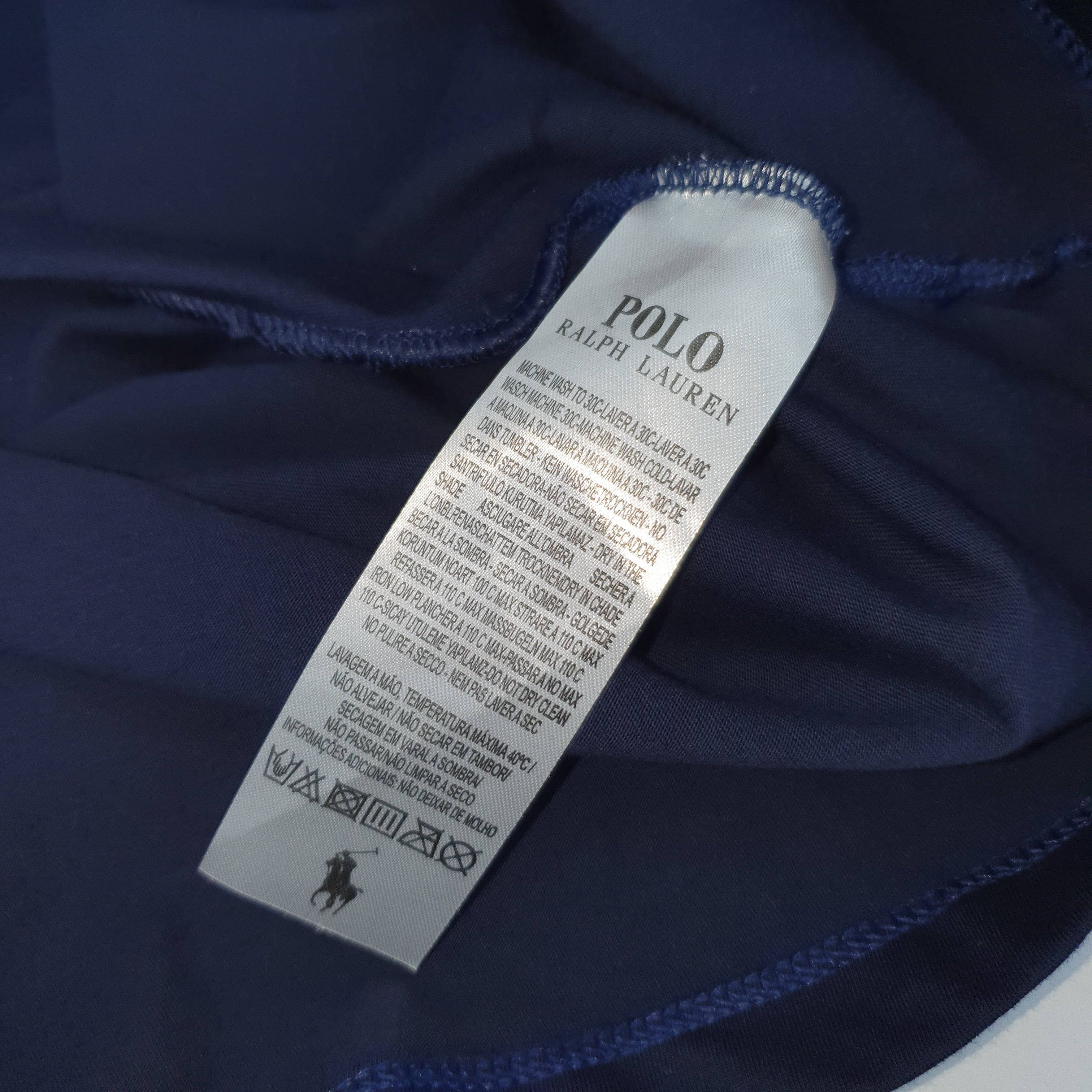 Camiseta Básica Masculina Supima Siliconada Ralph Lauren Marinho Monocromática