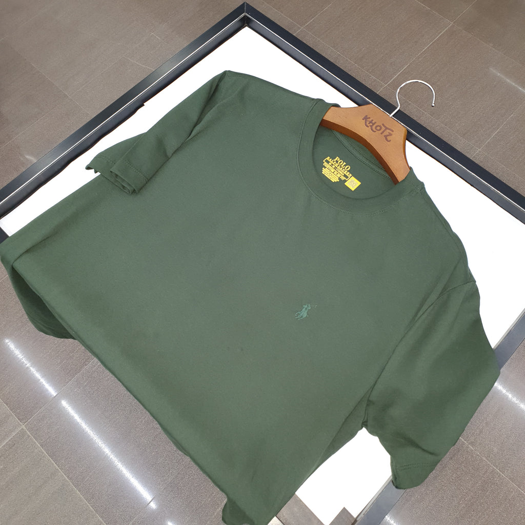 Camiseta Básica Masculina Supima Siliconada Ralph Lauren Verde Floresta Monocromática
