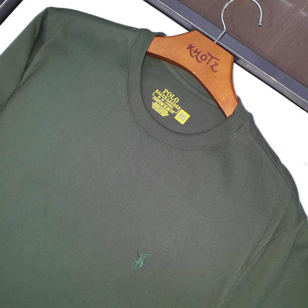 Camiseta Básica Masculina Supima Siliconada Ralph Lauren Verde Floresta Monocromática