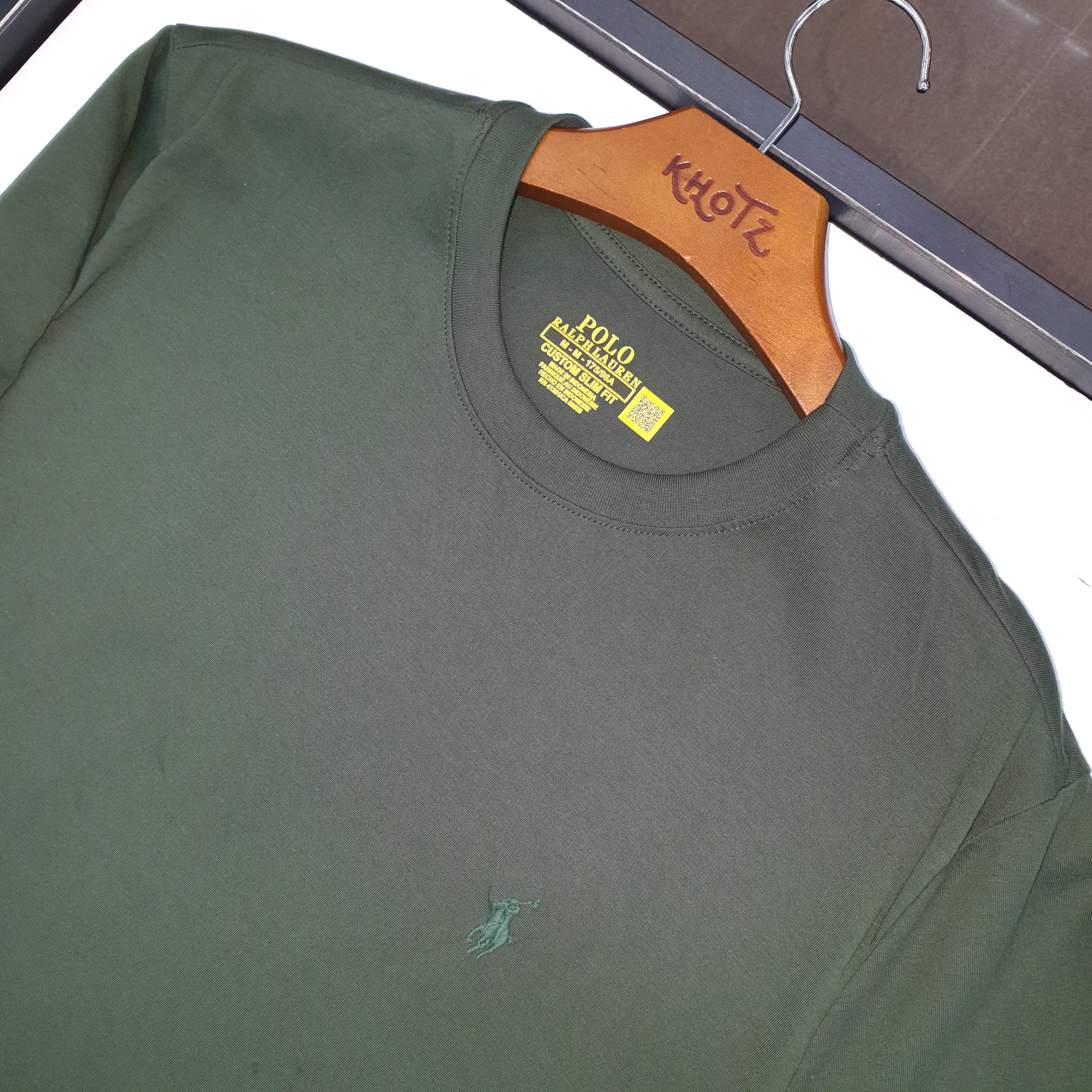 Camiseta Básica Masculina Supima Siliconada Ralph Lauren Verde Floresta Monocromática