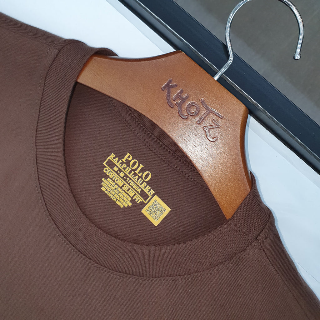 Camiseta Básica Masculina Supima Siliconada Ralph Lauren Marrom Monocromática