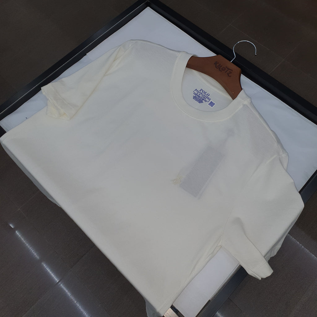 Camiseta Básica Masculina Supima Siliconada Ralph Lauren Branca Monocromática