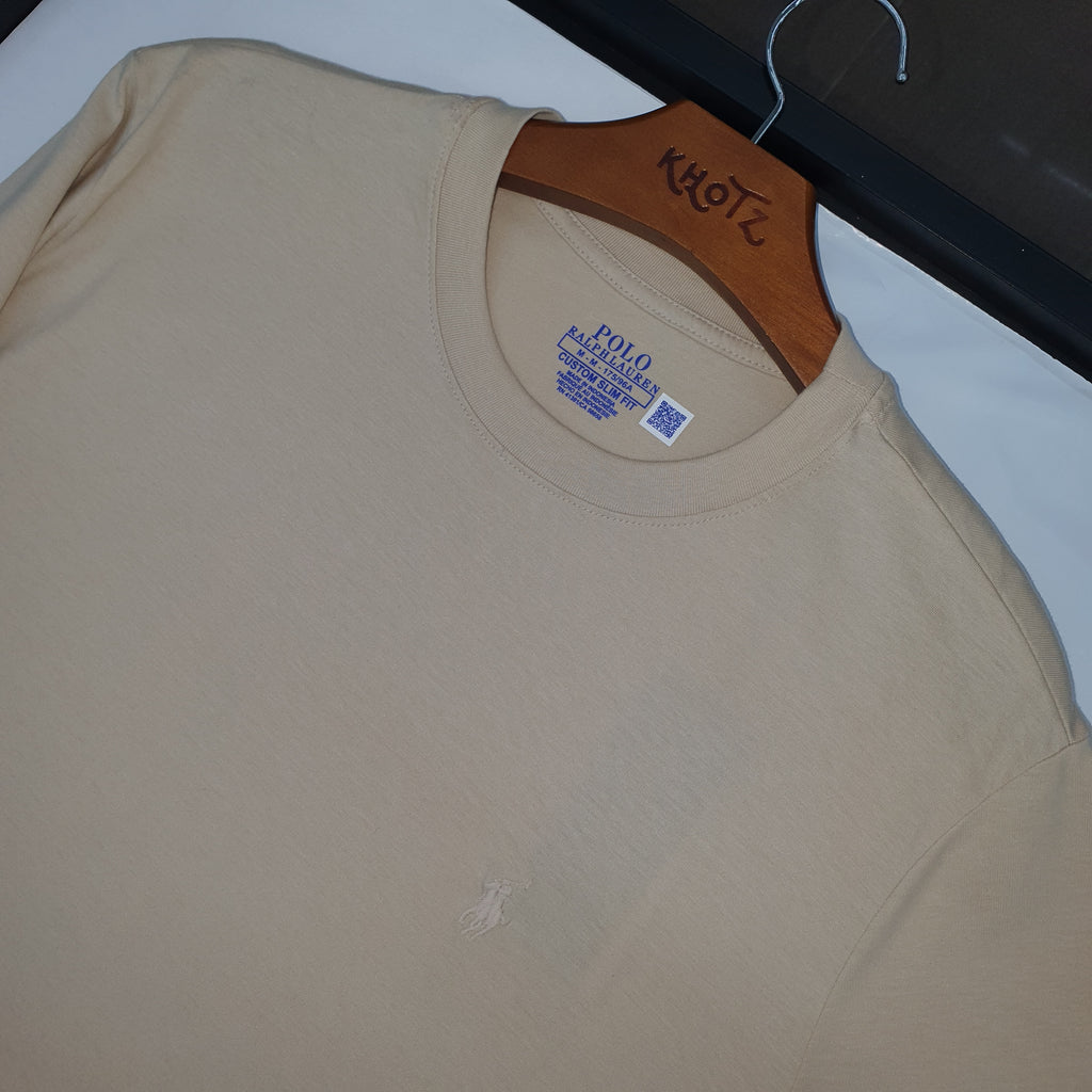 Camiseta Básica Masculina Supima Siliconada Ralph Lauren Areia Monocromática