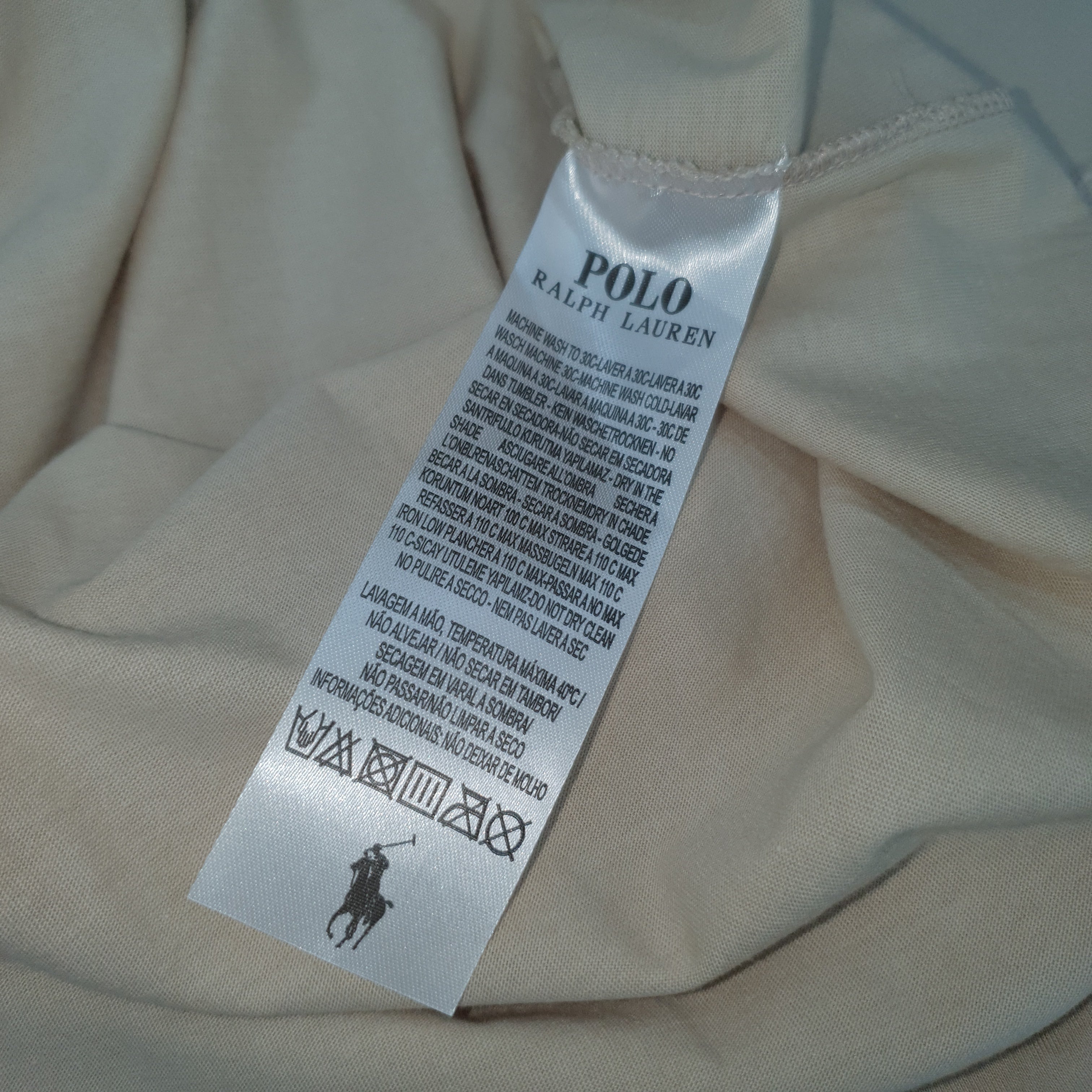 Camiseta Básica Masculina Supima Siliconada Ralph Lauren Areia Monocromática