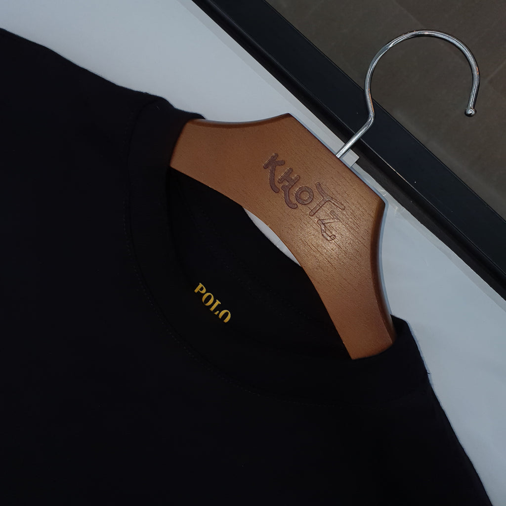 Camiseta Básica Masculina Supima Siliconada Ralph Lauren Preta Monocromática