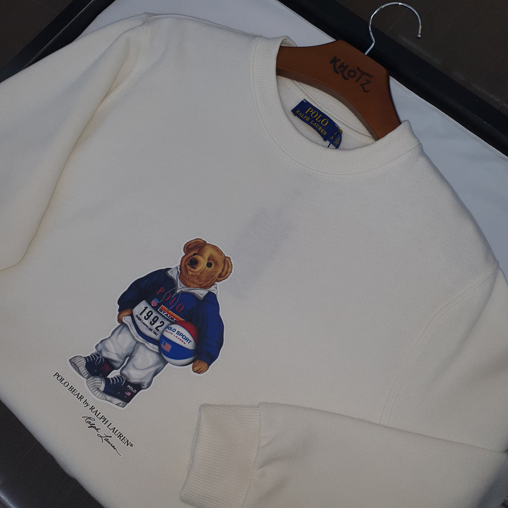 Moletom Ralph Lauren Masculino Branco Peluciado Urso Americano