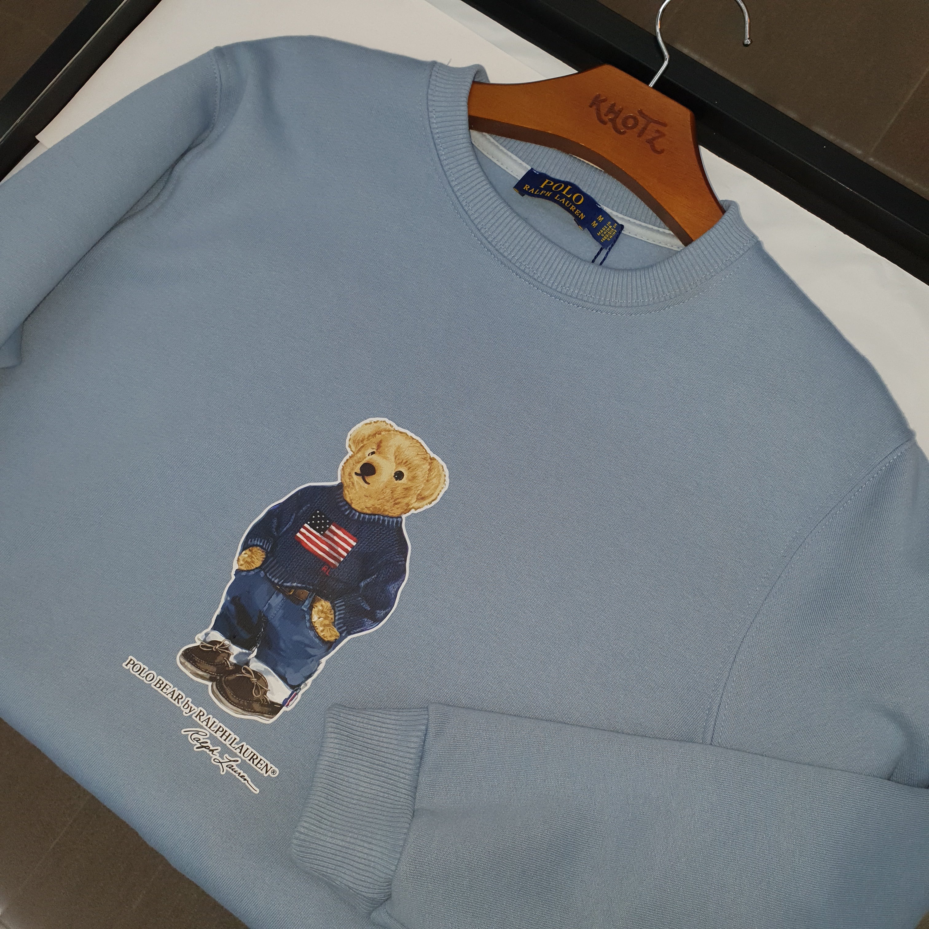 Moletom Ralph Lauren Masculino Azul Bebê Peluciado Urso Americano