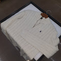 Suéter Trançado Ralph Lauren Masculino Com Zipper Branco Pony Marinho