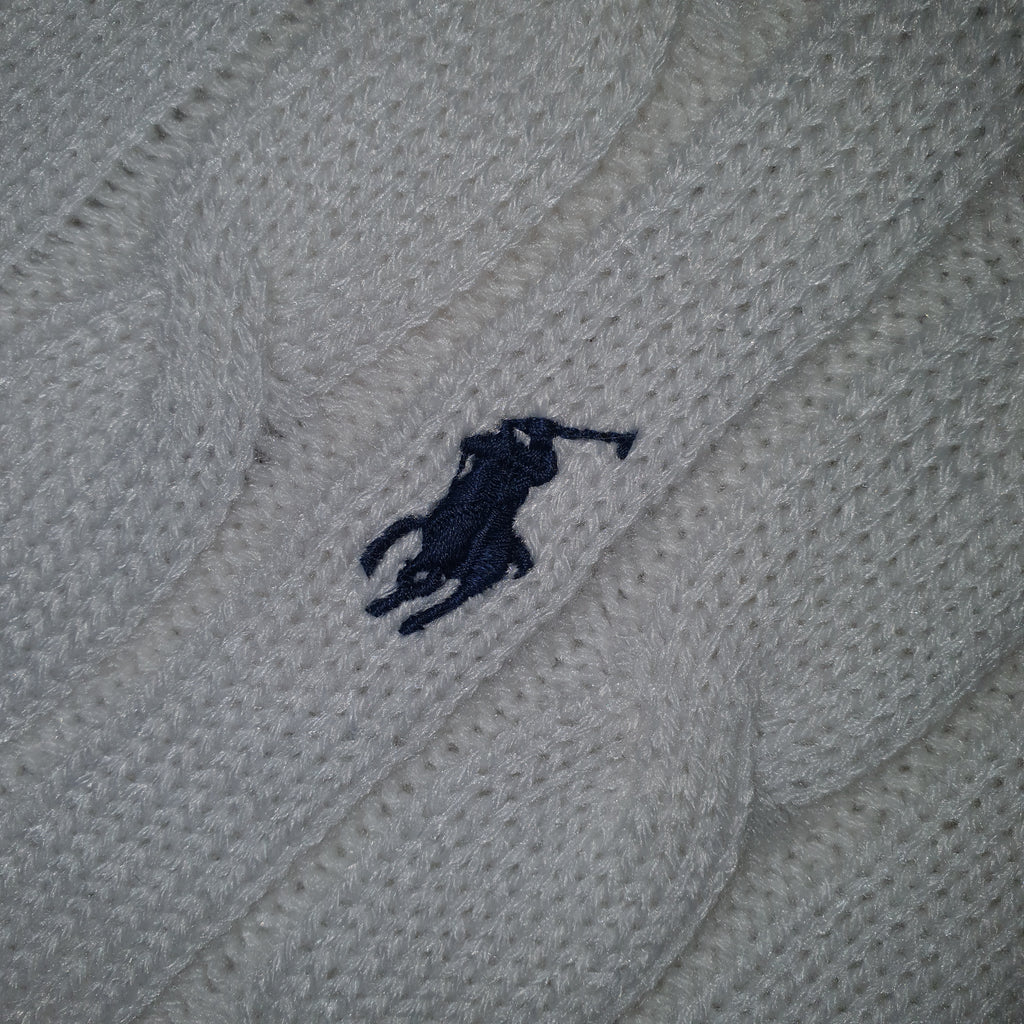 Suéter Trançado Ralph Lauren Masculino Com Zipper Branco Pony Marinho