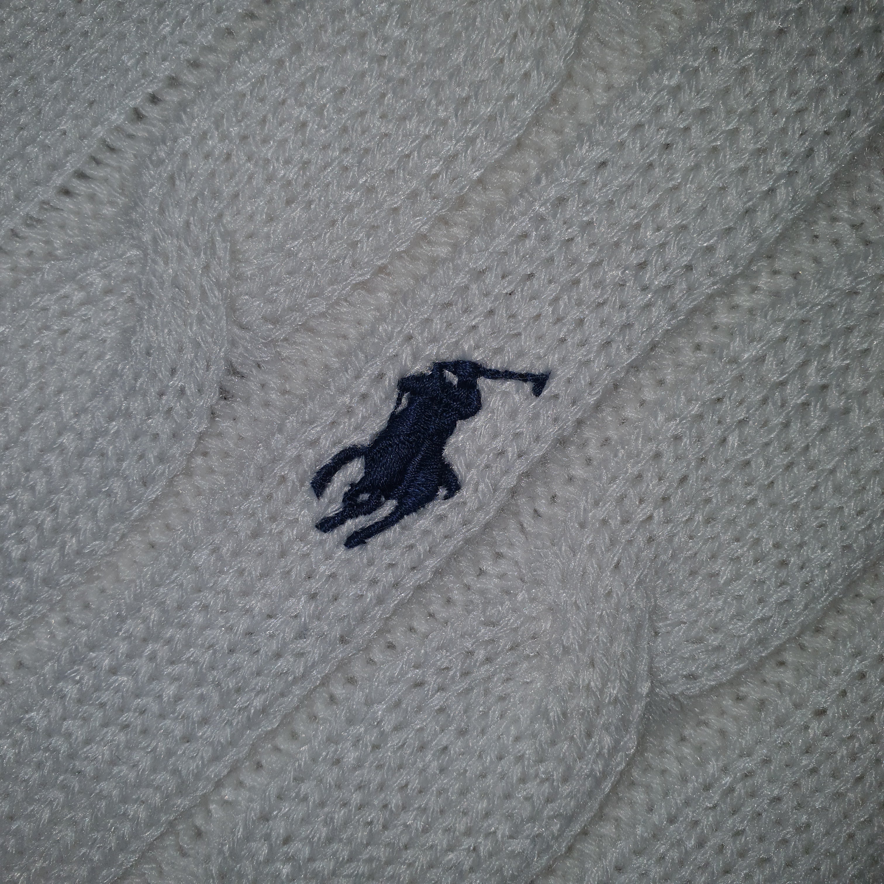 Suéter Trançado Ralph Lauren Masculino Com Zipper Branco Pony Marinho