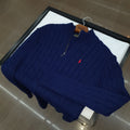 Suéter Trançado Ralph Lauren Masculino Com Zipper Marinho Pony Vermelho