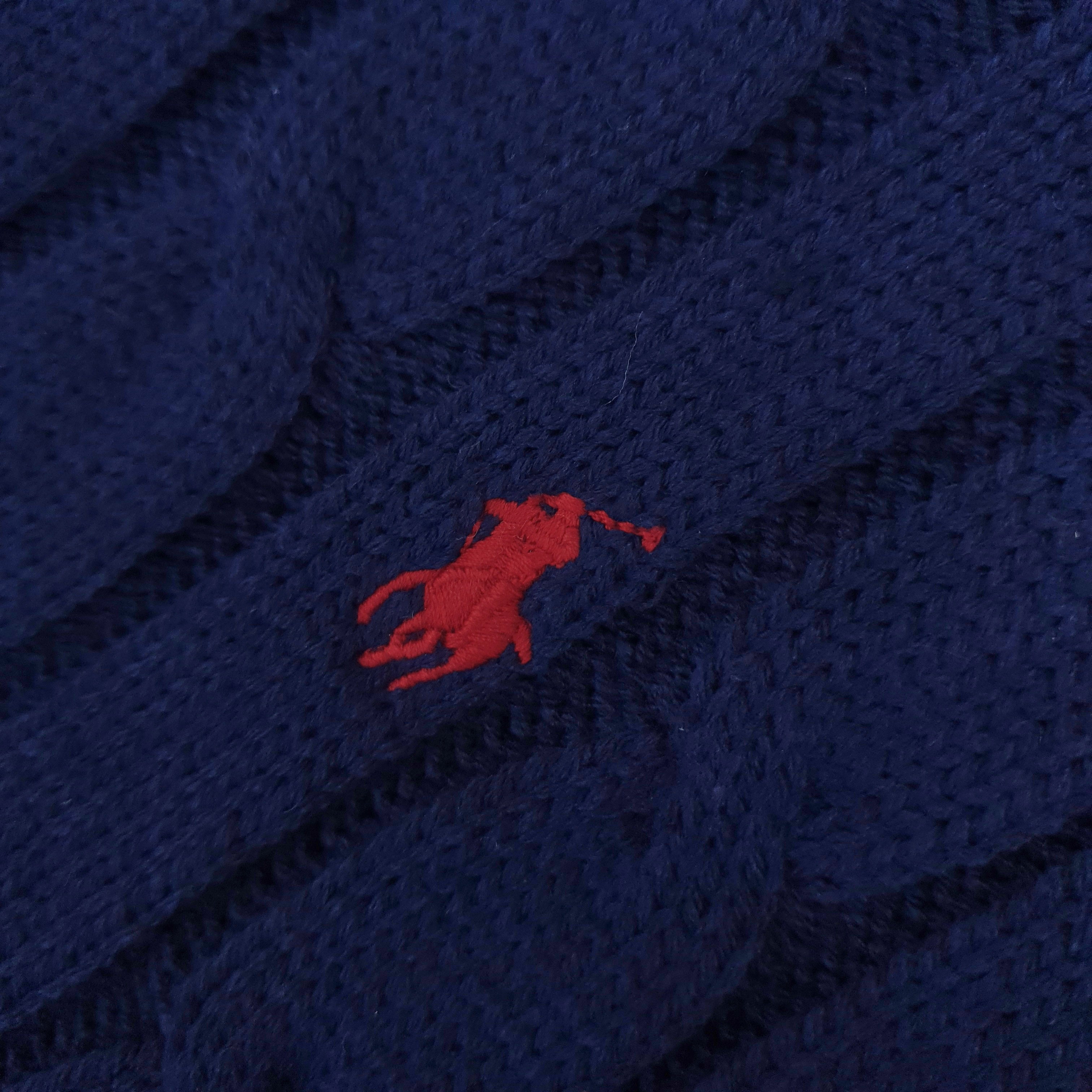 Suéter Trançado Ralph Lauren Masculino Com Zipper Marinho Pony Vermelho