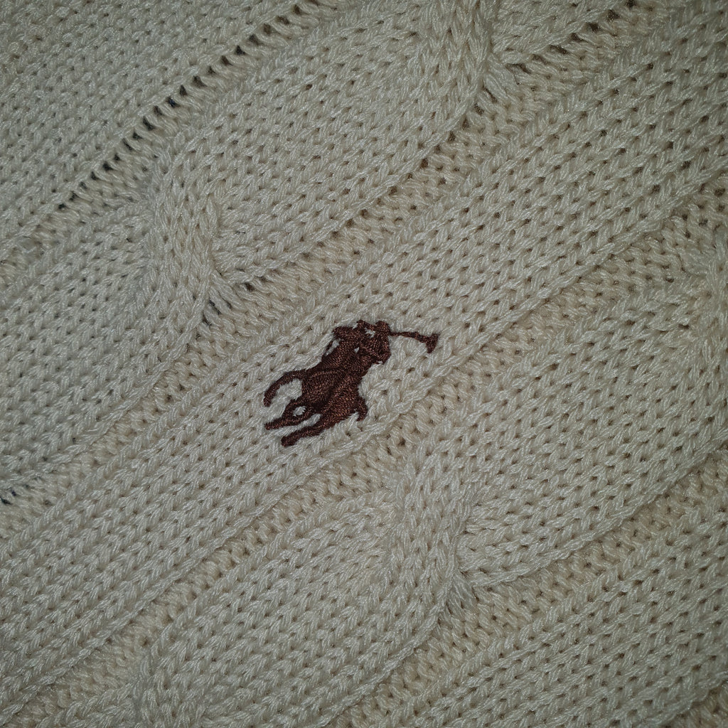Suéter Trançado Ralph Lauren Masculino Com Zipper Creme Pony Marrom