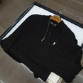 Suéter Trançado Ralph Lauren Masculino Com Zipper Preto Pony Branco
