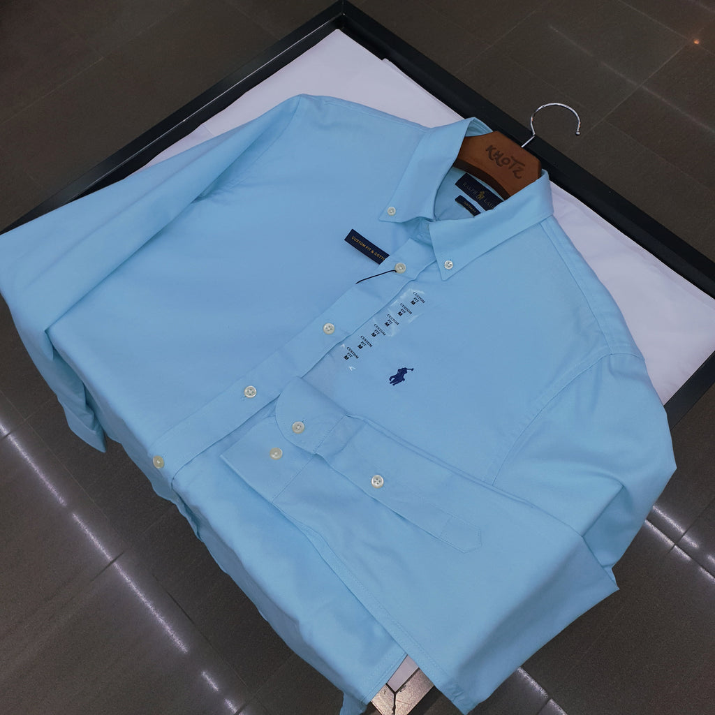 Camisa Ralph Lauren Masculina Oxford Seda Azul Bebê Pony Azul