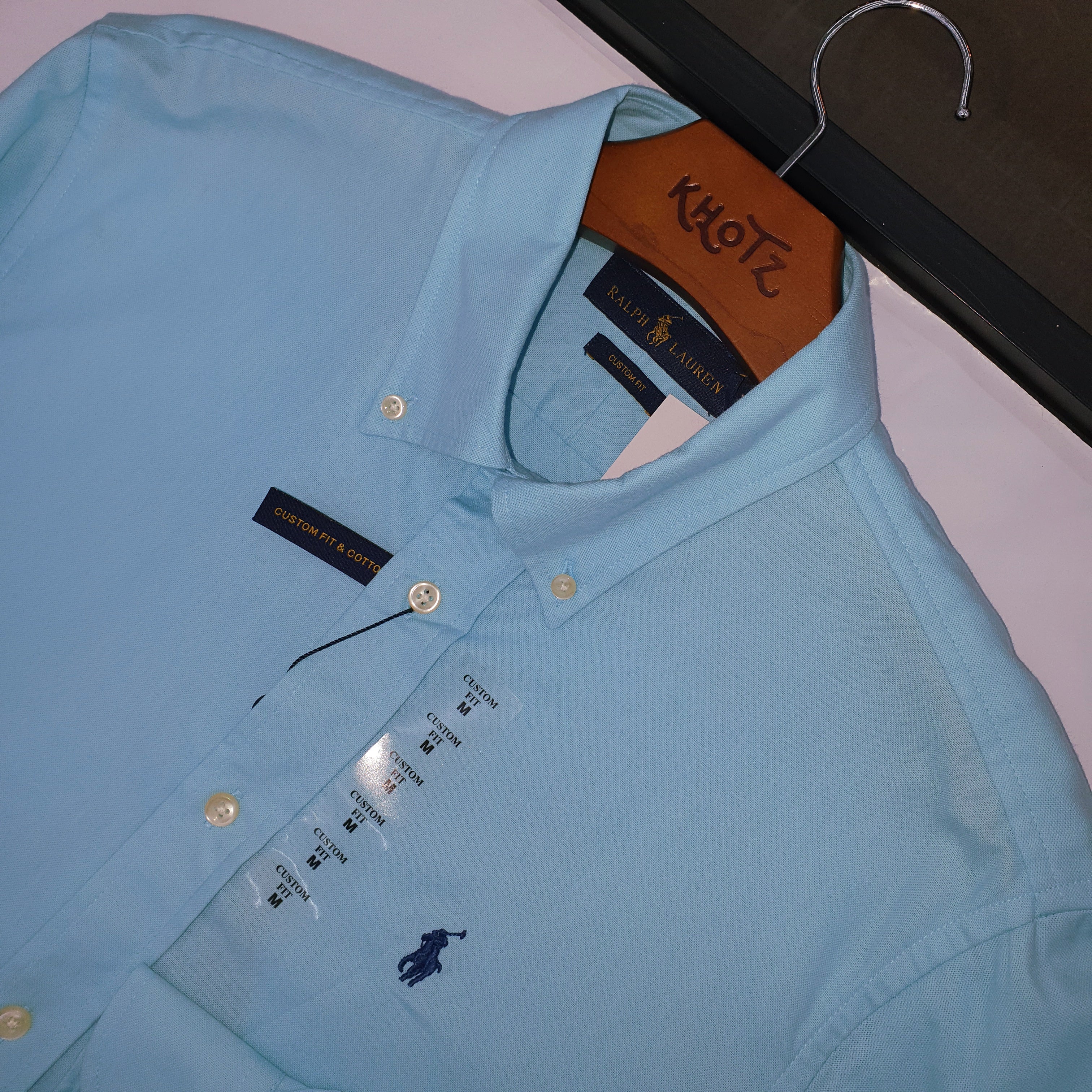 Camisa Ralph Lauren Masculina Oxford Seda Azul Bebê Pony Azul