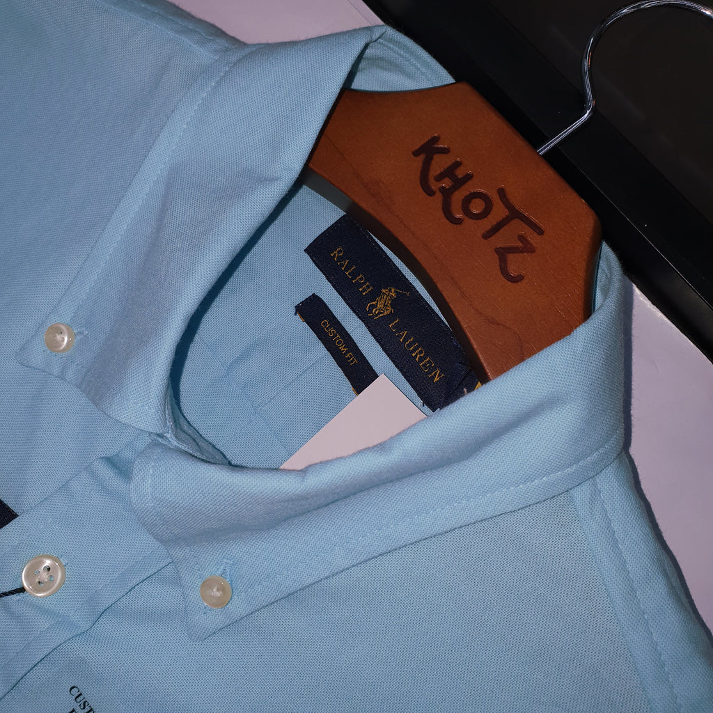 Camisa Ralph Lauren Masculina Oxford Seda Azul Bebê Pony Azul