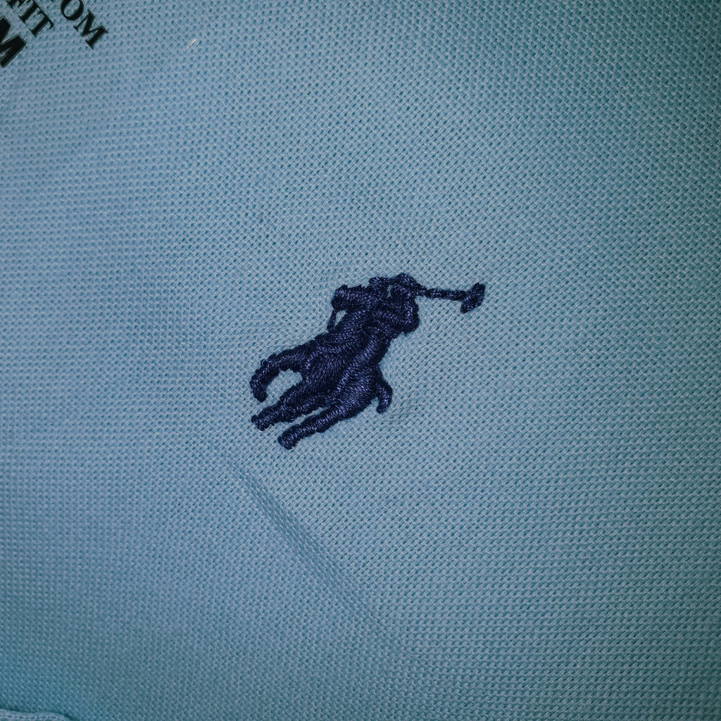 Camisa Ralph Lauren Masculina Oxford Seda Azul Bebê Pony Azul
