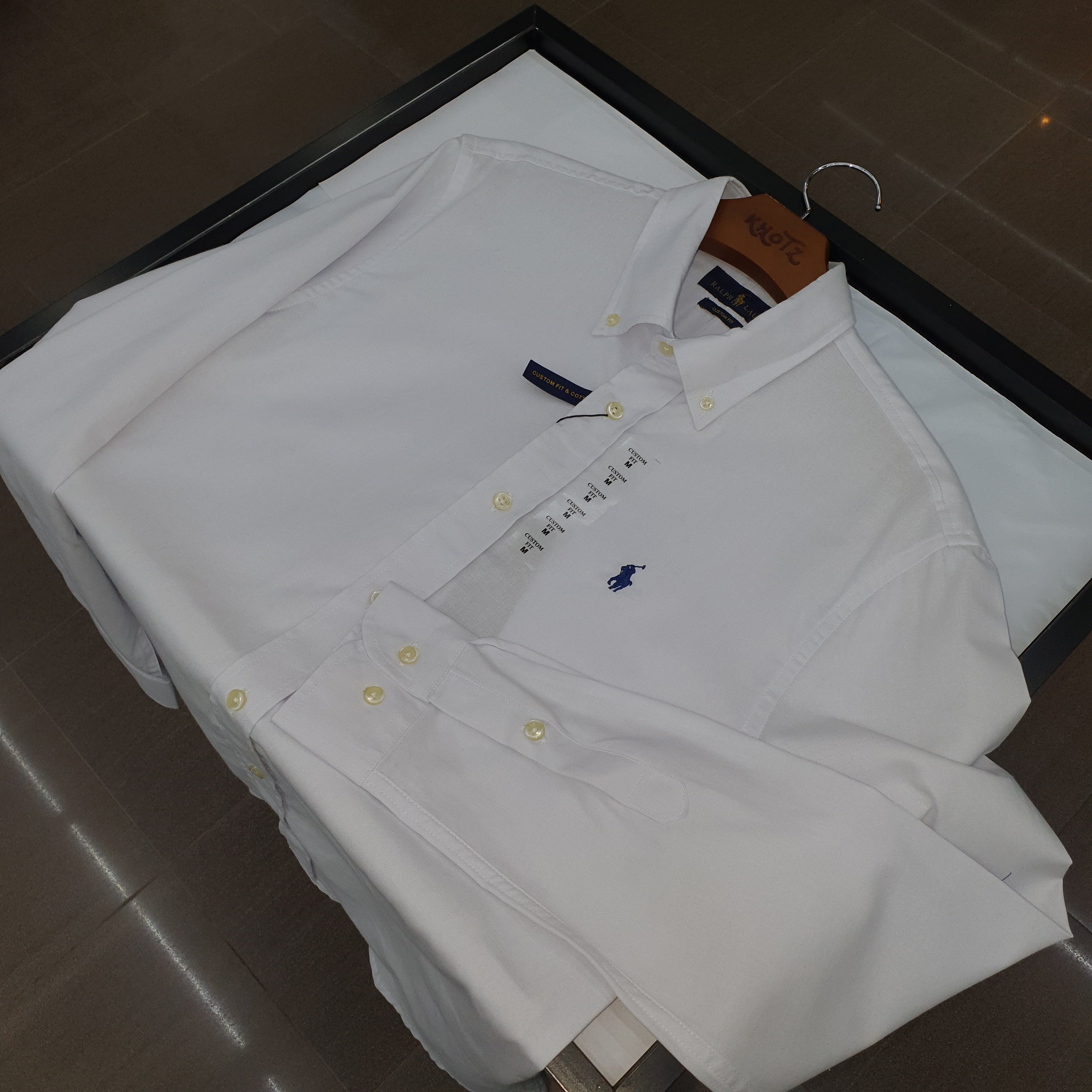 Camisa Ralph Lauren Masculina Oxford Seda Branca Pony Marinho