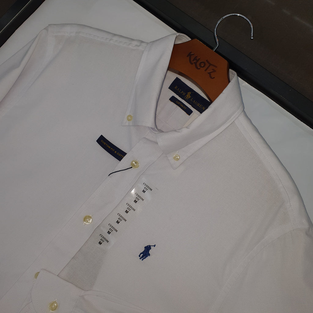 Camisa Ralph Lauren Masculina Oxford Seda Branca Pony Marinho