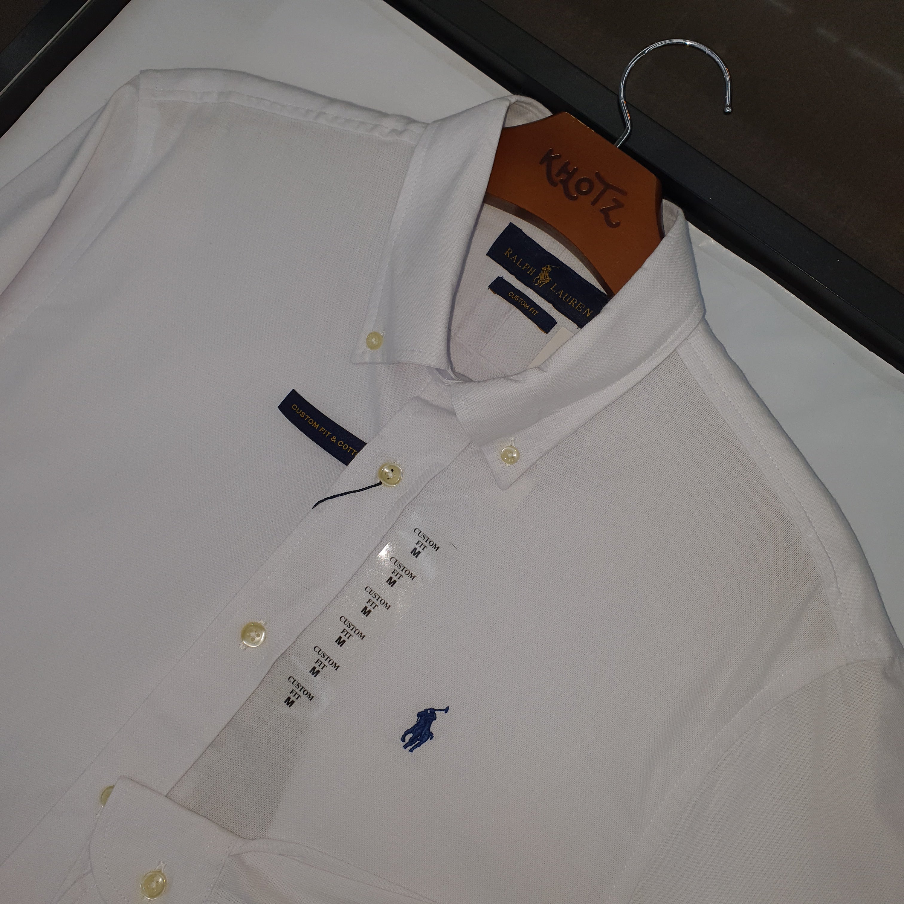 Camisa Ralph Lauren Masculina Oxford Seda Branca Pony Marinho