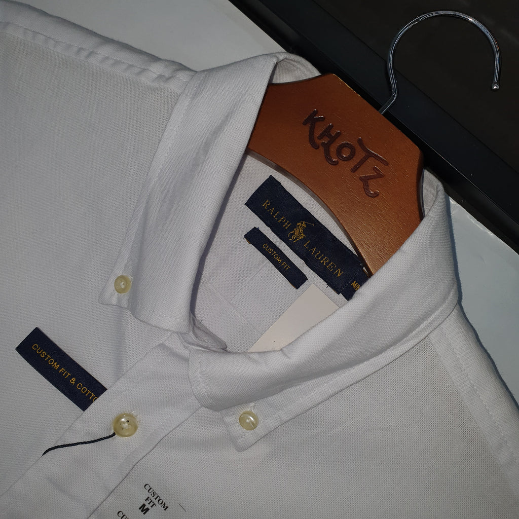 Camisa Ralph Lauren Masculina Oxford Seda Branca Pony Marinho