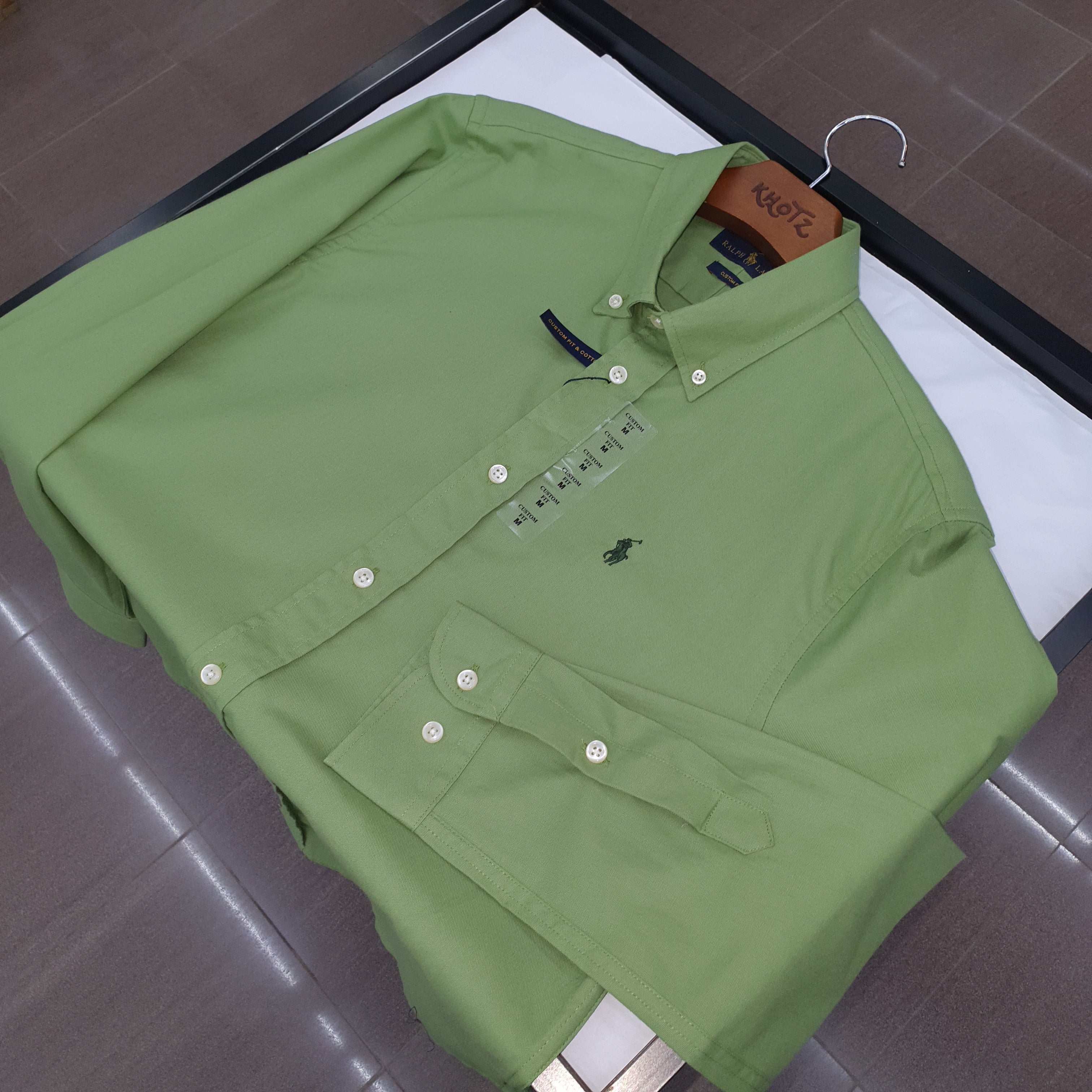 Camisa Ralph Lauren Masculina Oxford Seda Verde Abacate Pony Verde