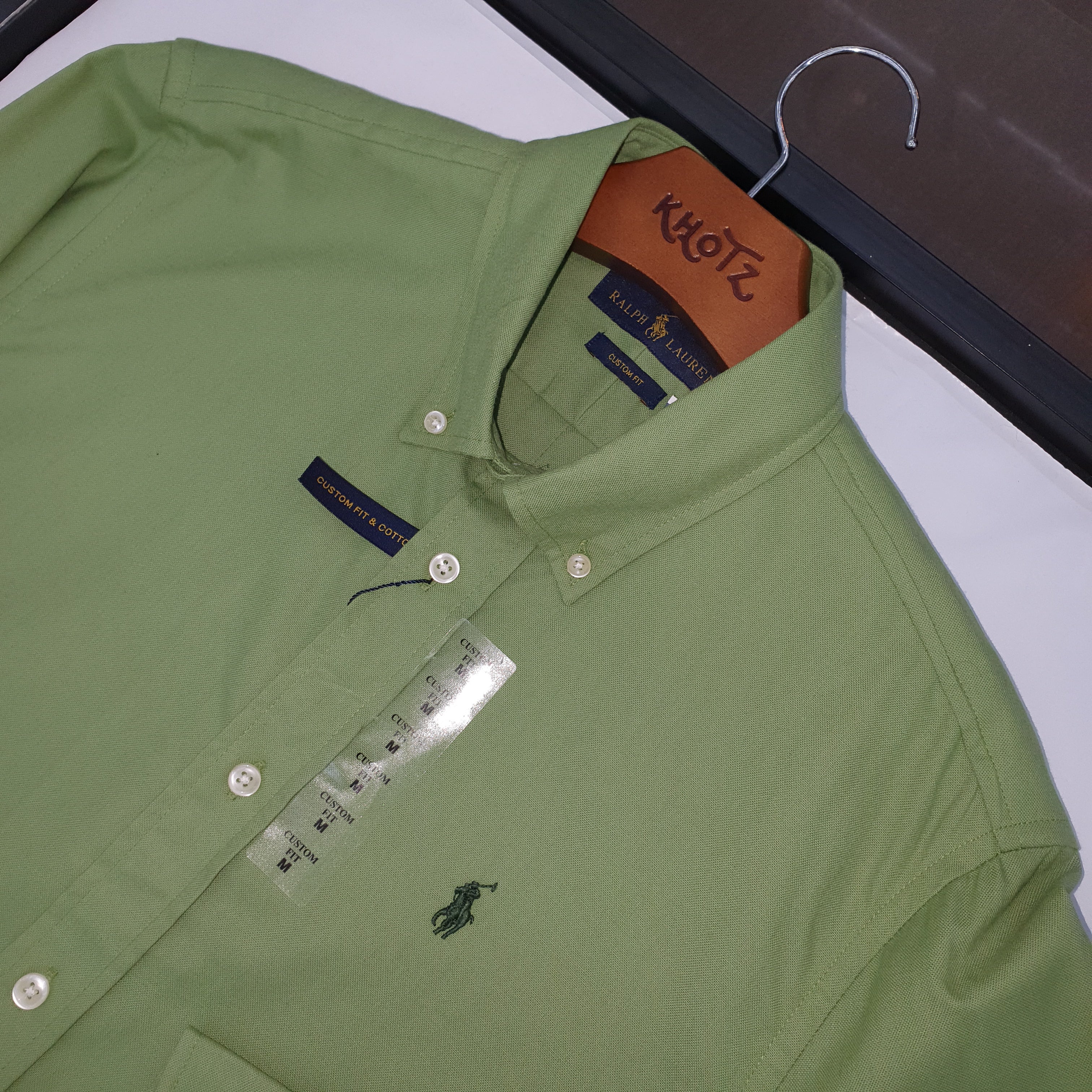 Camisa Ralph Lauren Masculina Oxford Seda Verde Abacate Pony Verde
