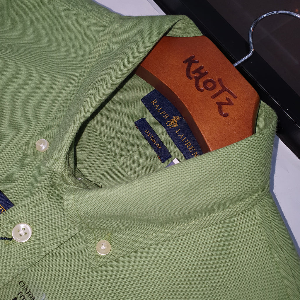 Camisa Ralph Lauren Masculina Oxford Seda Verde Abacate Pony Verde