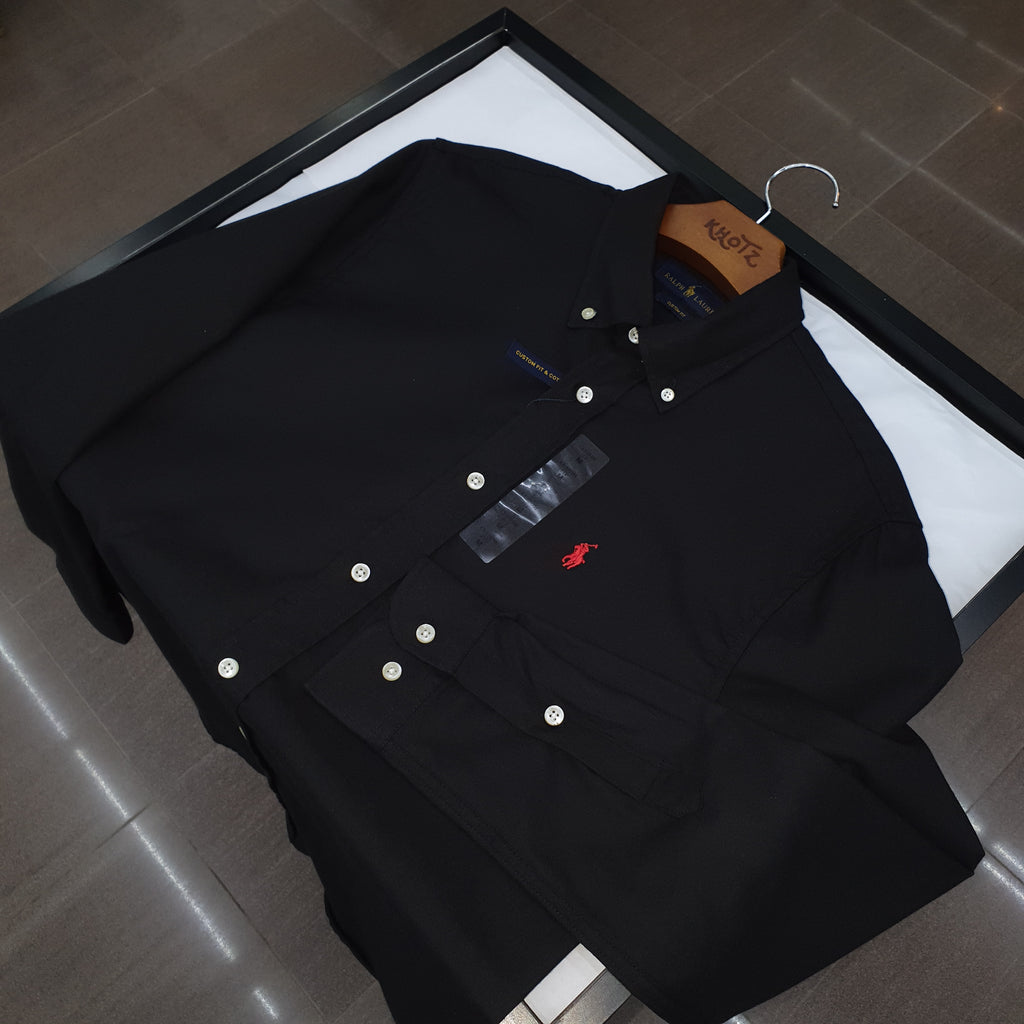 Camisa Ralph Lauren Masculina Oxford Seda Preta Pony Vermelho