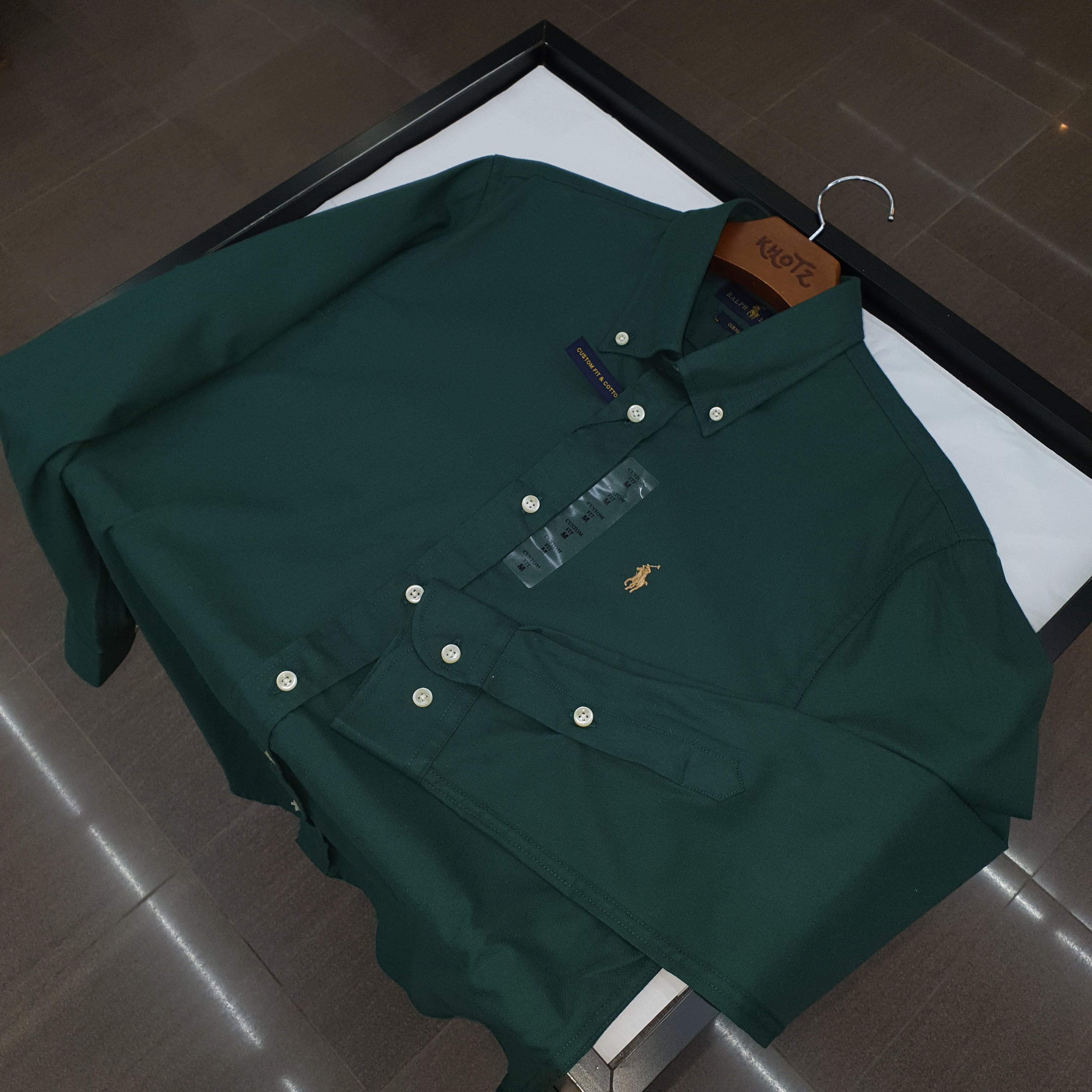 Camisa Ralph Lauren Masculina Oxford Seda Verde Floresta Pony Dourado