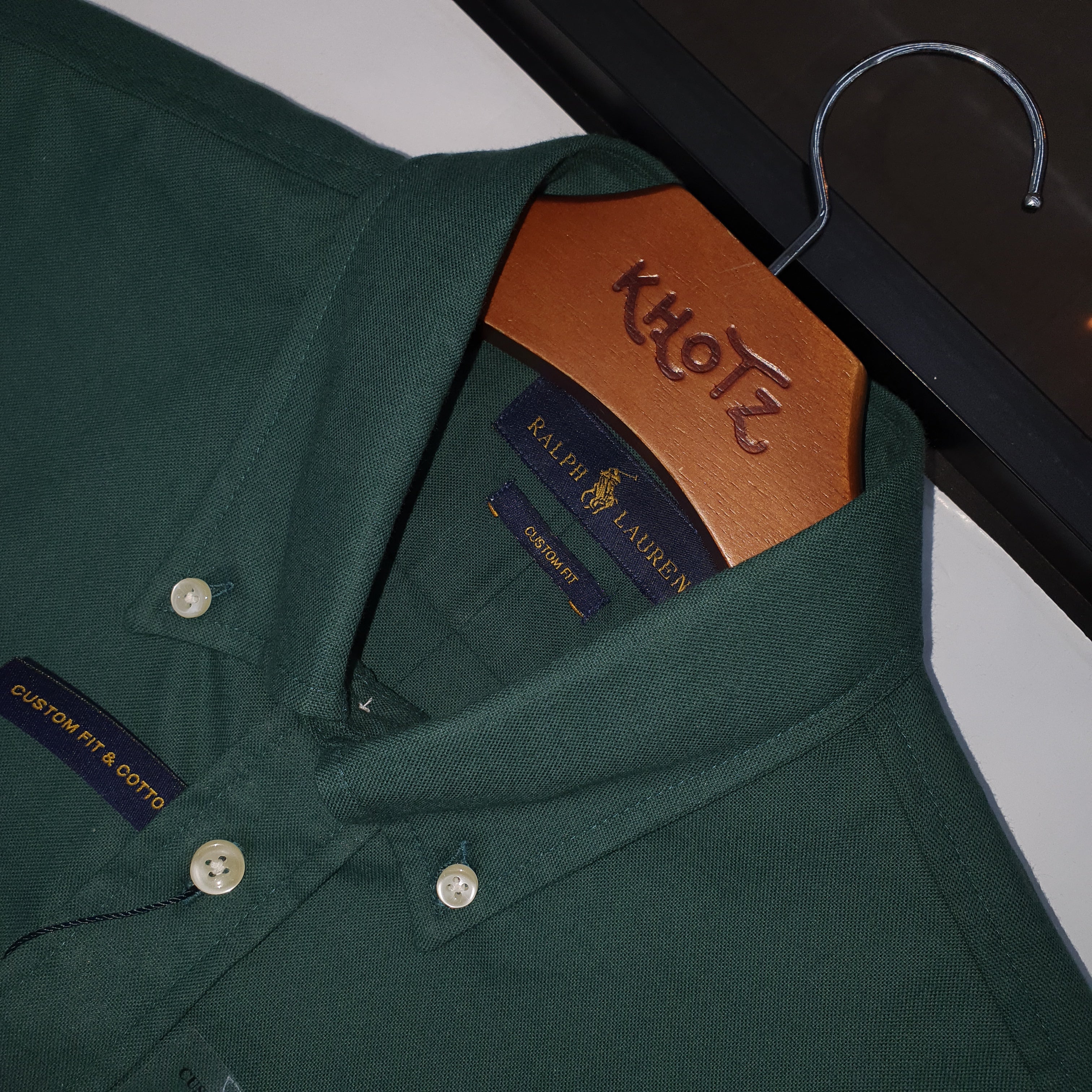 Camisa Ralph Lauren Masculina Oxford Seda Verde Floresta Pony Dourado