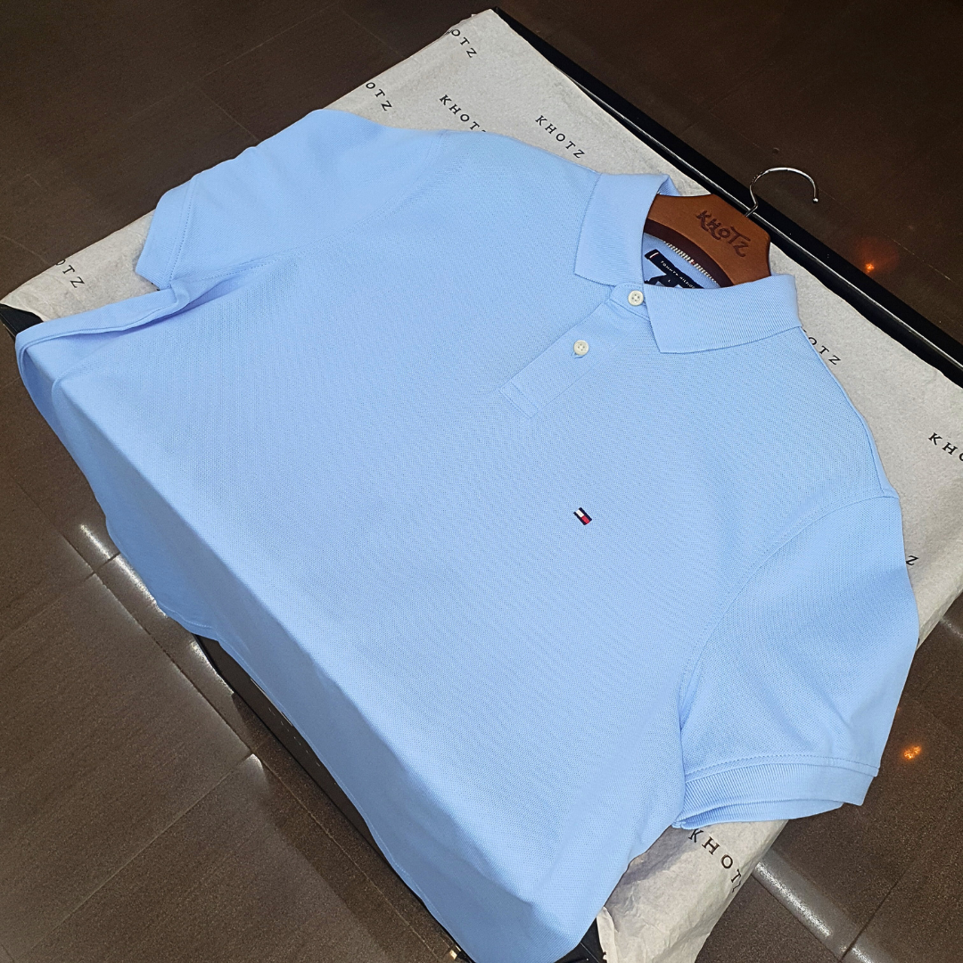 Polo Tommy Hilfiger Masculina Azul Bebê 1985 Regular Fit