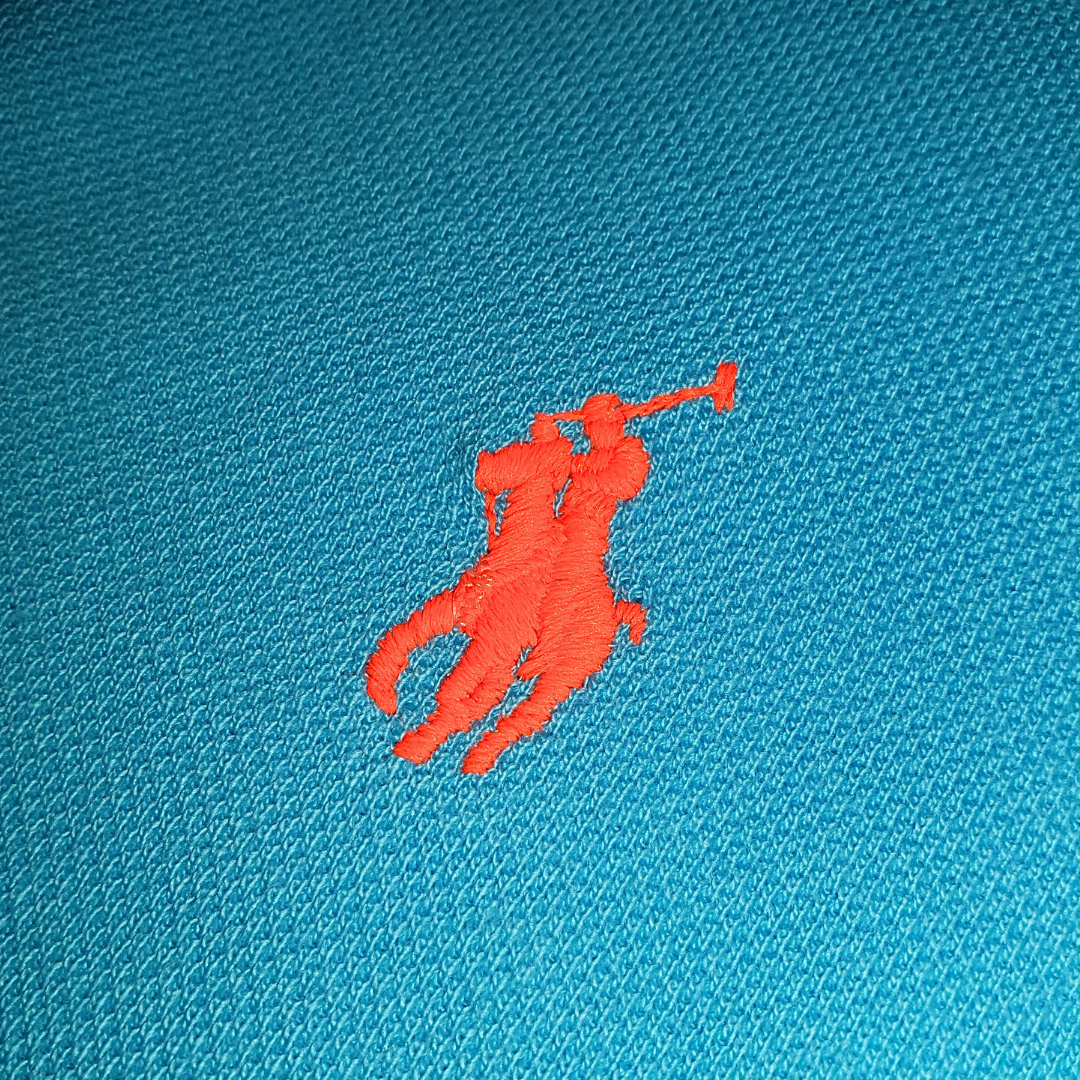 Polo Ralph Lauren Masculina Azul Ciano Pony Laranja