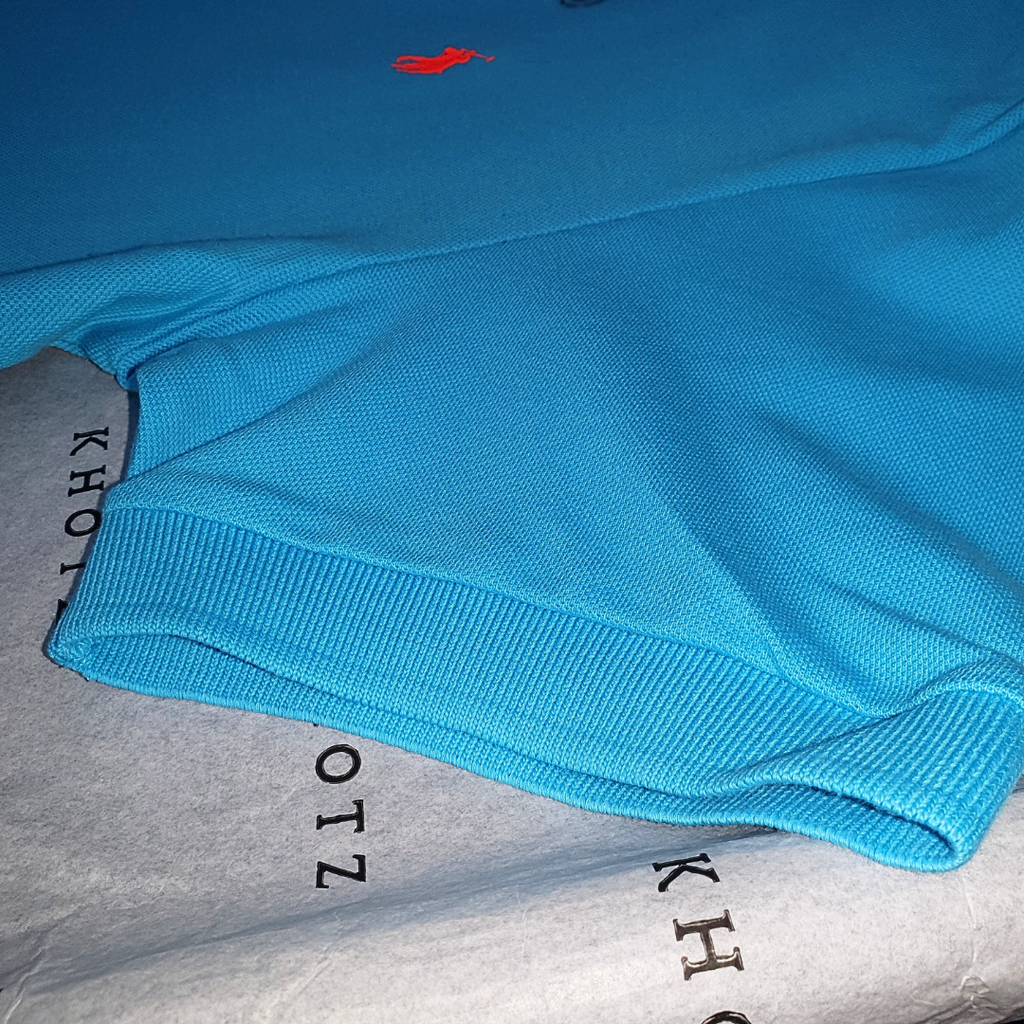 Polo Ralph Lauren Masculina Azul Ciano Pony Laranja
