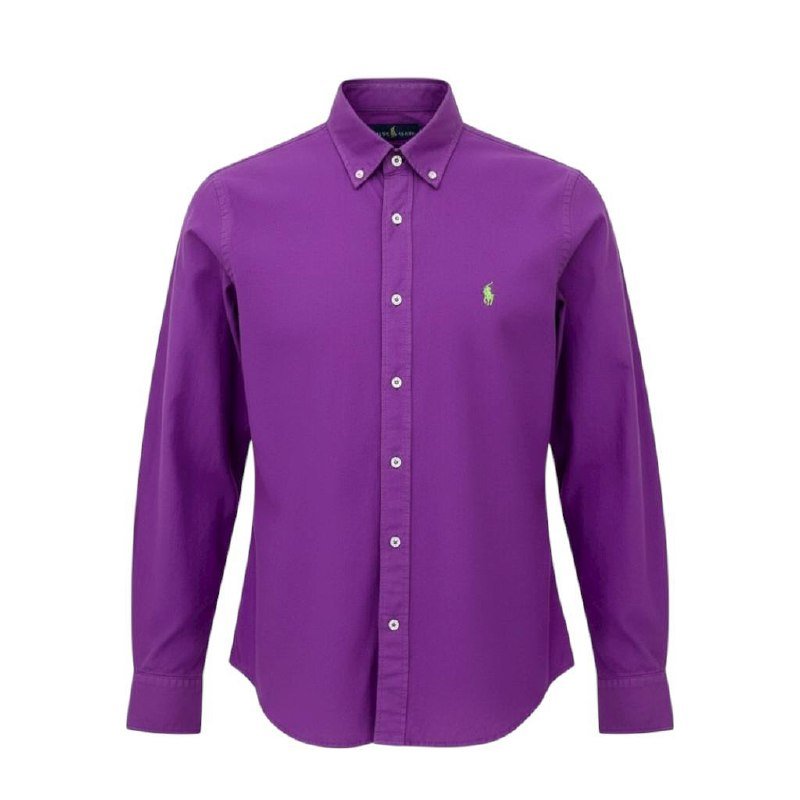 Camisa Ralph Lauren Masculina Oxford Tinturado Roxo Pony Verde Neon