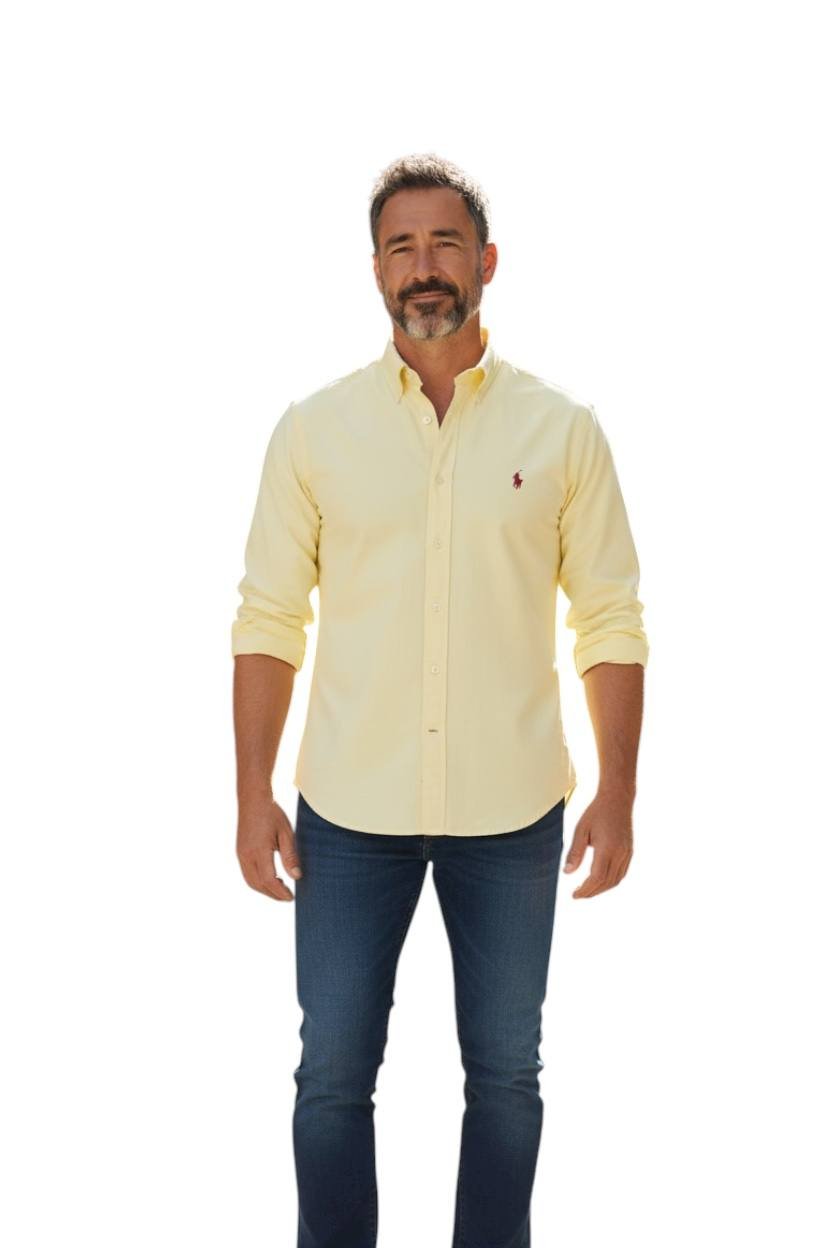 Camisa Ralph Lauren Masculina Oxford Tinturado Amarela Pony Vermelho