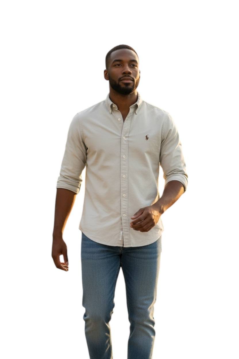 Camisa Ralph Lauren Masculina Oxford Tinturado Café Pony Chocolate