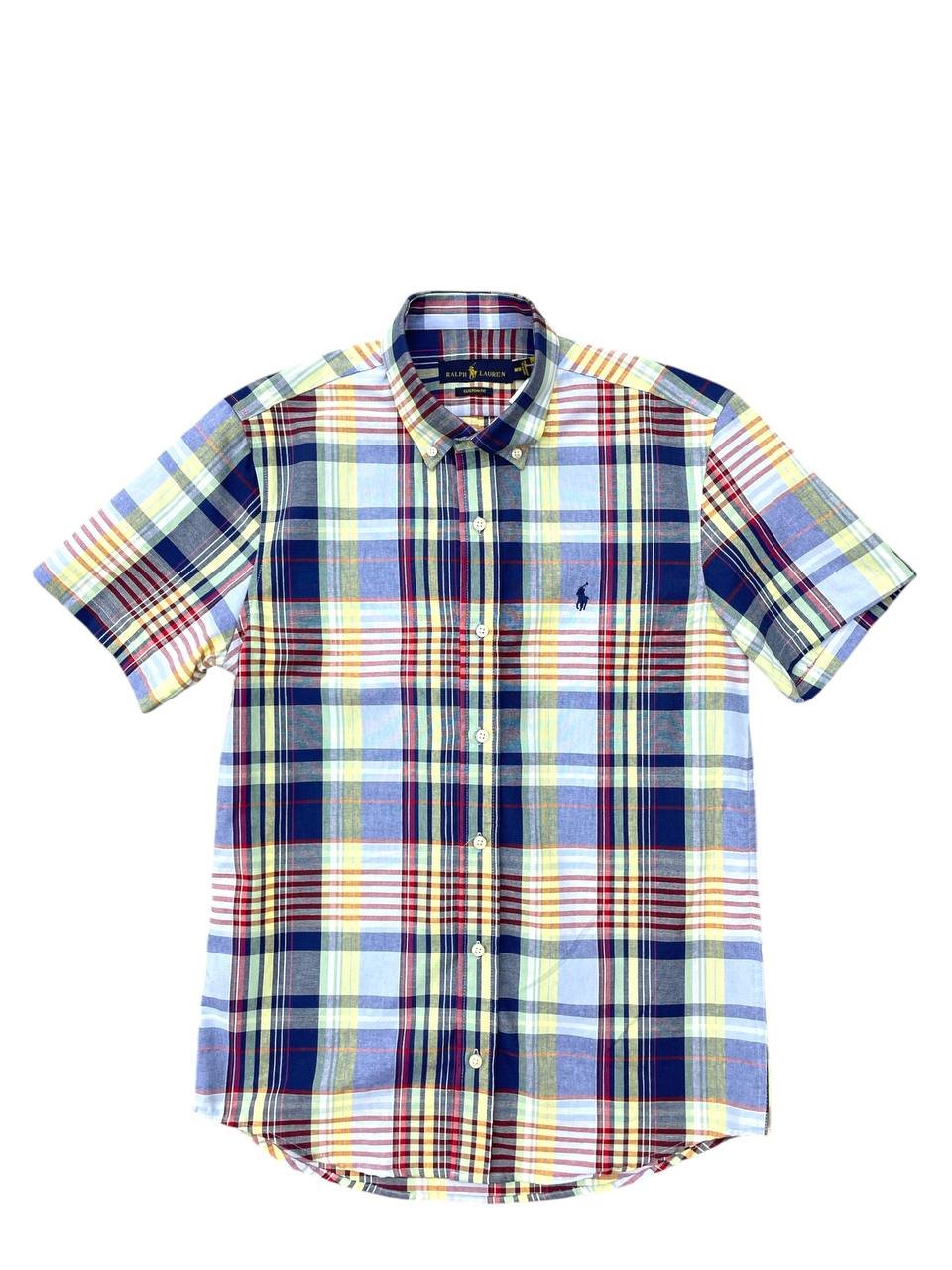 Camisa Ralph Lauren Masculina Manga Curta Xadrez Azul Americano Pony Marinho
